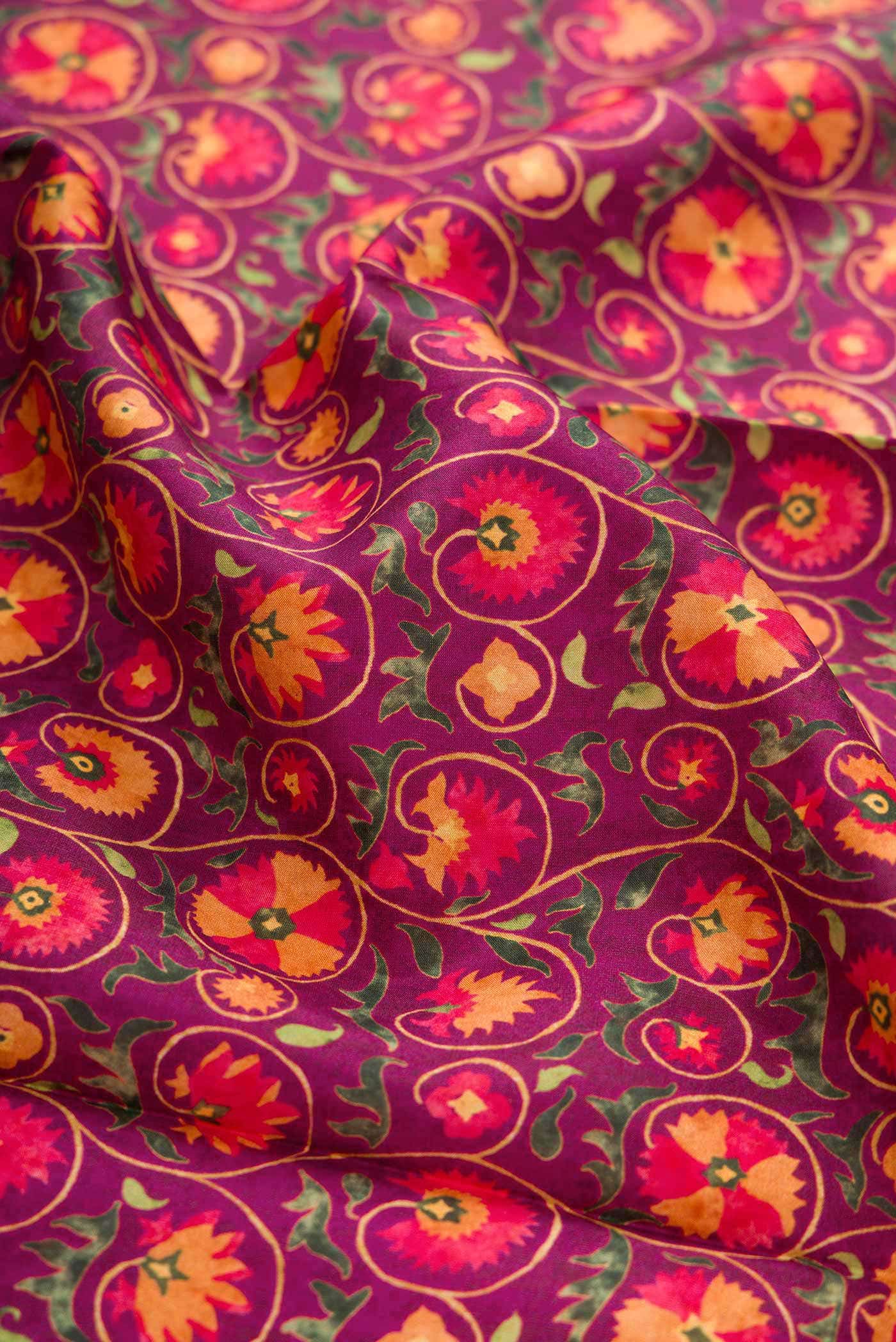 Magenta Printed Silk Saree