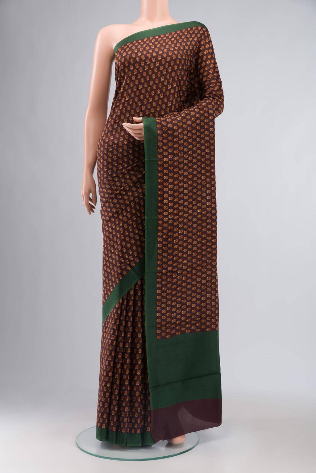 Brown Printed Silk Saree