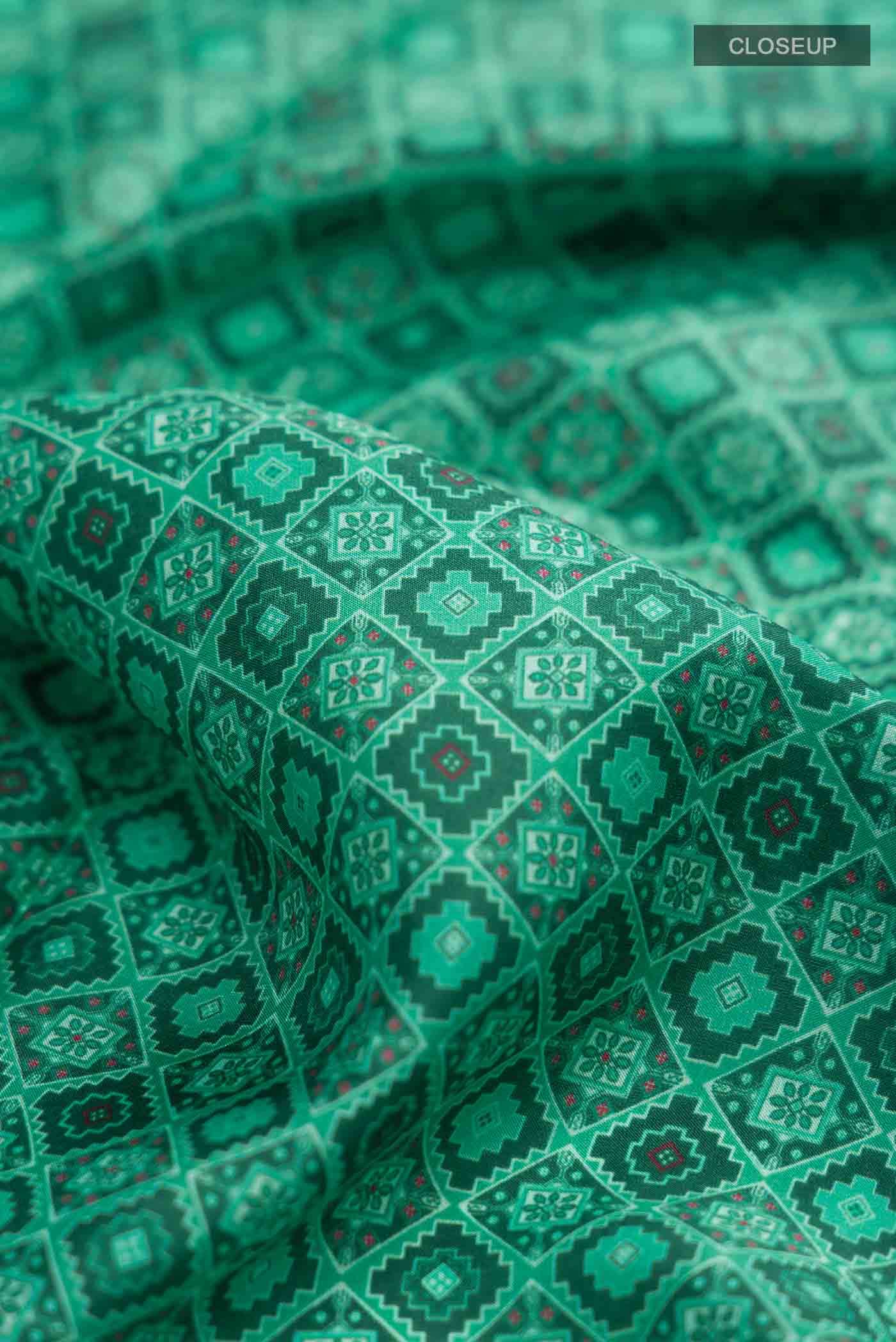 Green Printed Silk Saree