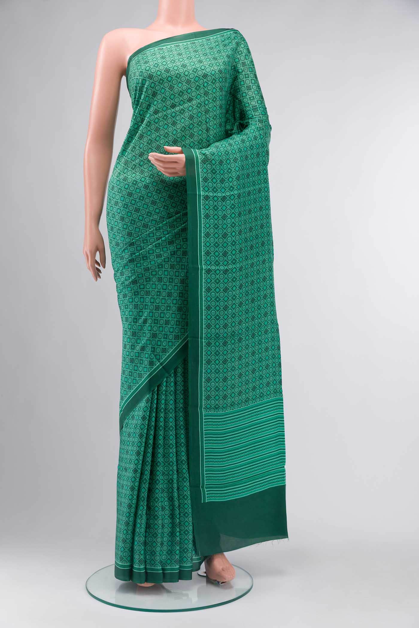 Green Printed Silk Saree