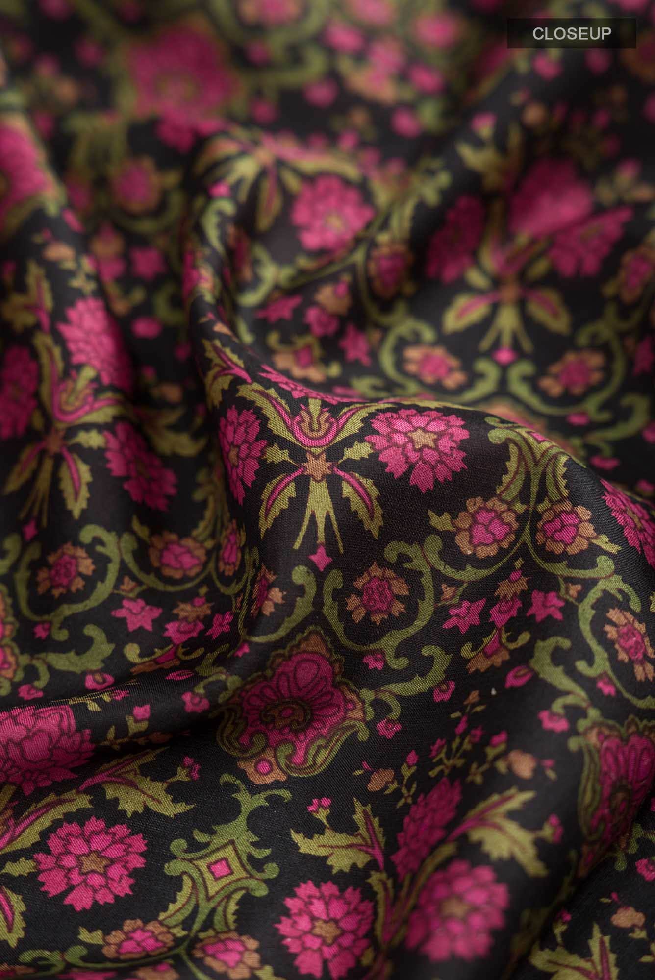 Black Printed Silk Saree
