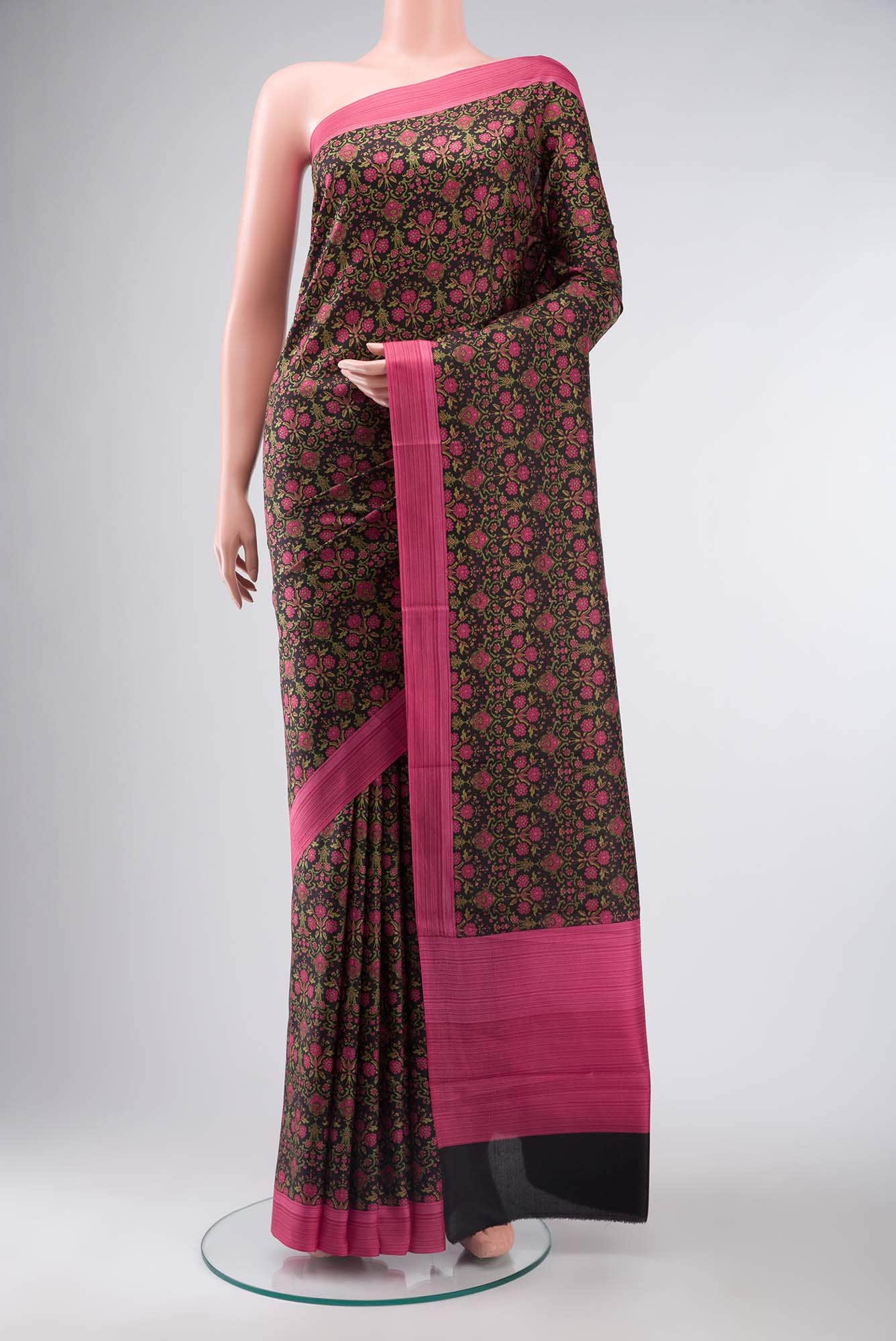 Black Printed Silk Saree