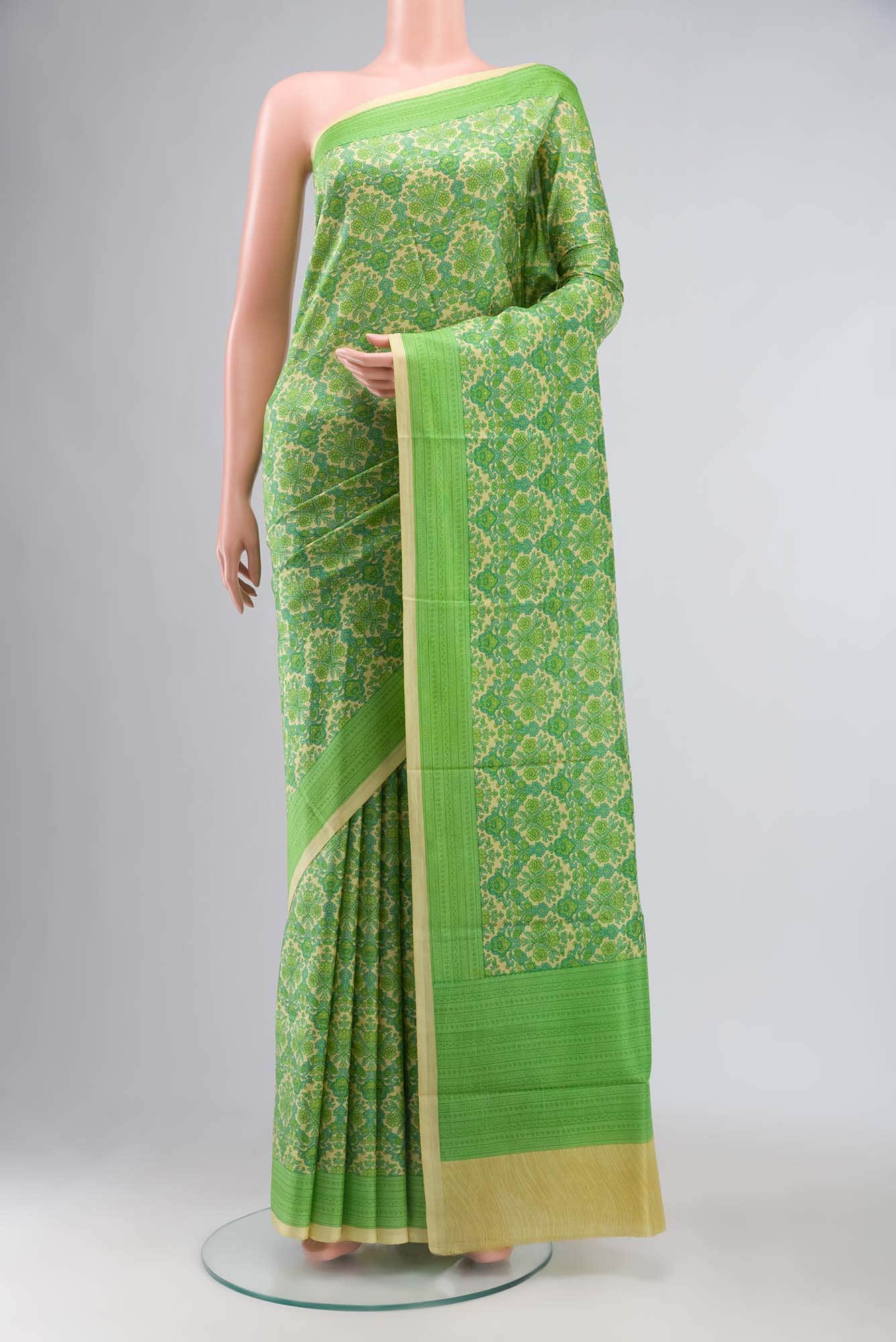 Green Printed Silk Saree