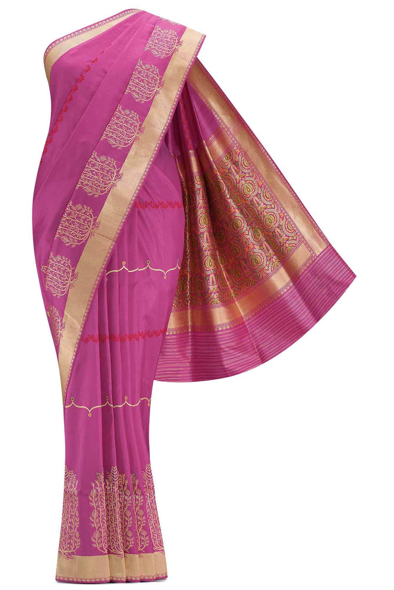 Pure Silk Pure Zari Pink Dual Tone Banarasi Saree
