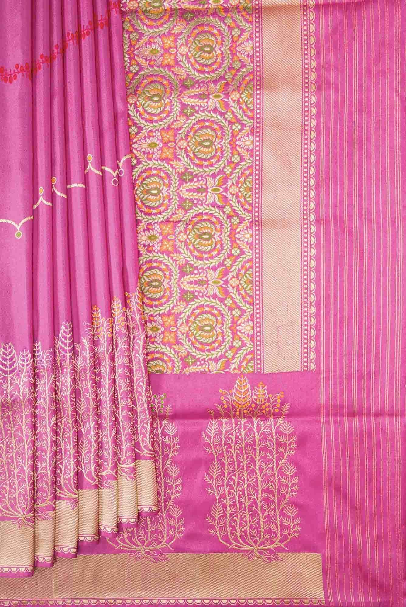 Pure Silk Pure Zari Pink Dual Tone Banarasi Saree