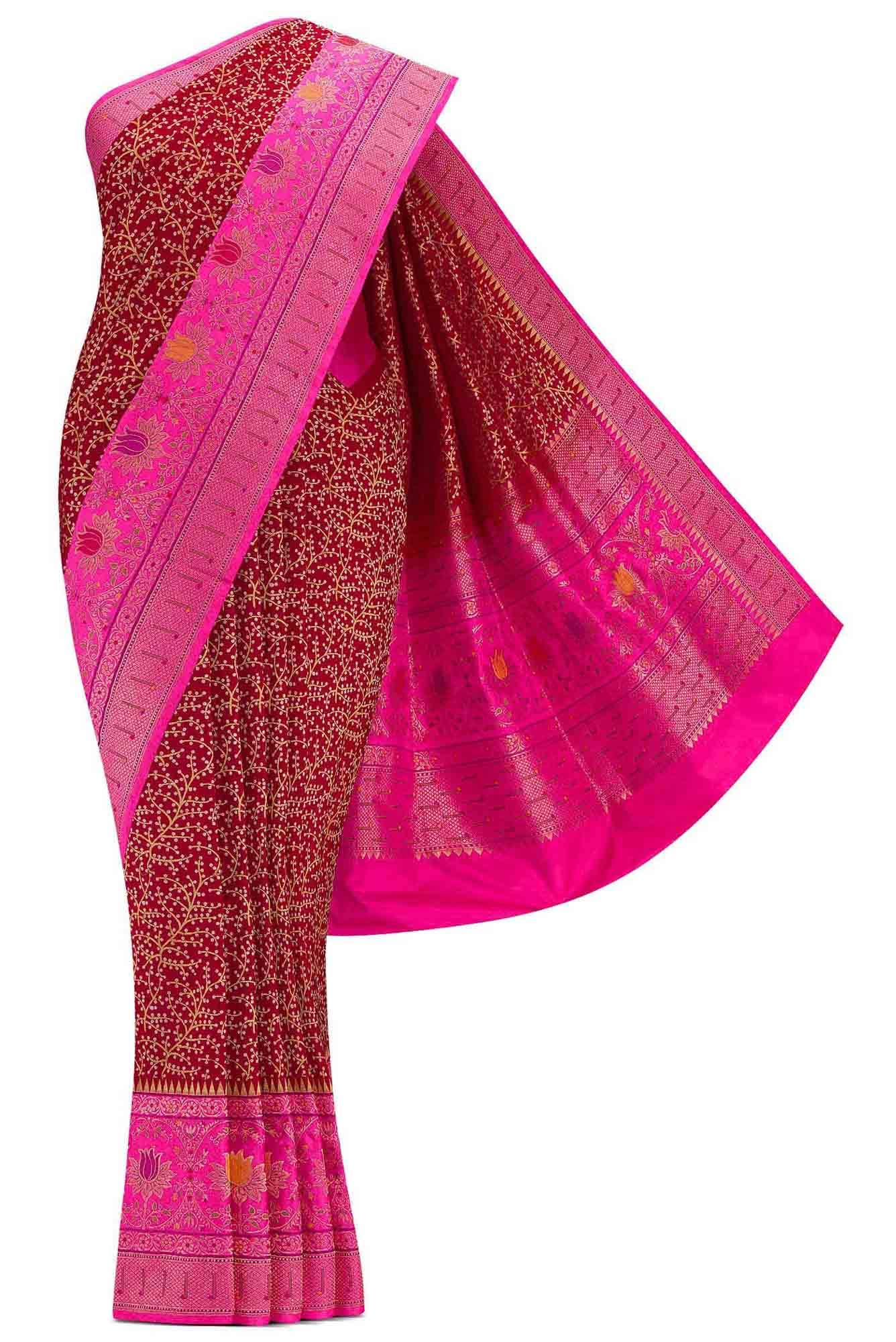 Pure Silk Pure Zari Maroon Dual Tone Banarasi Saree