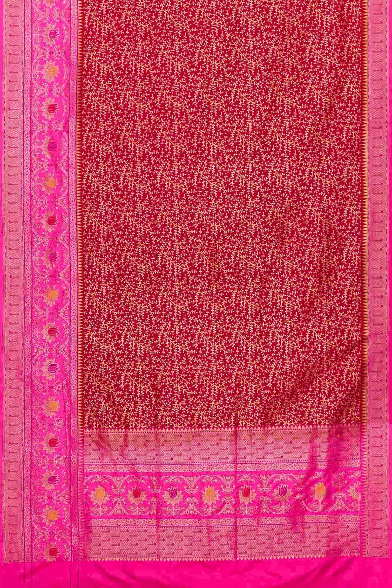 Pure Silk Pure Zari Maroon Dual Tone Banarasi Saree