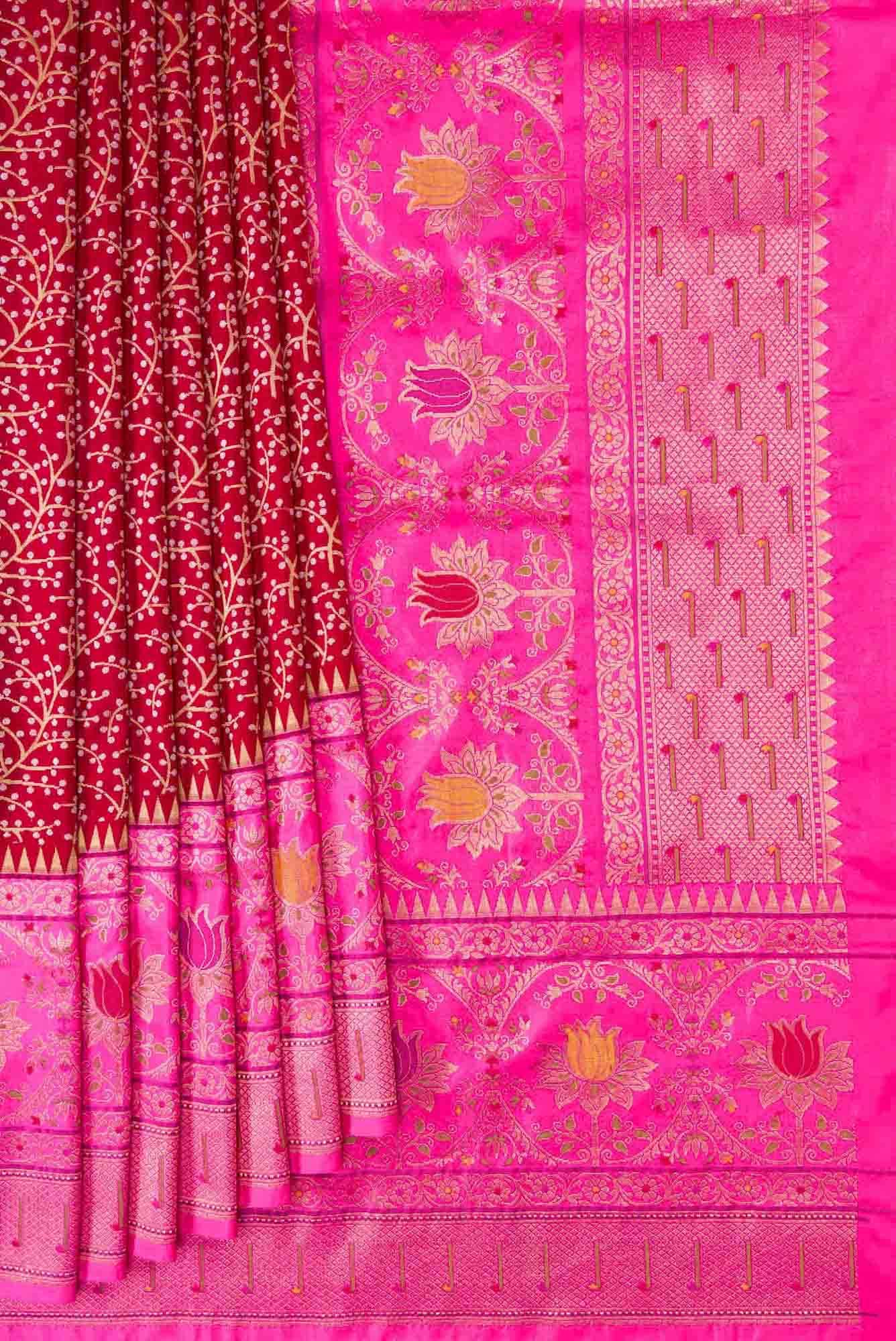 Pure Silk Pure Zari Maroon Dual Tone Banarasi Saree