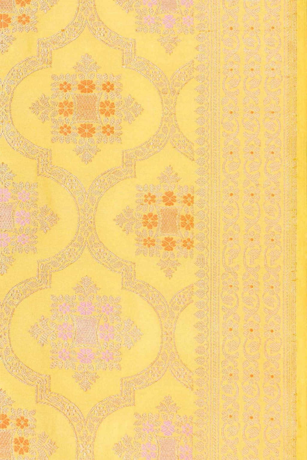 Pure Silk Pure Zari Yellow Dual Tone Banarasi Saree