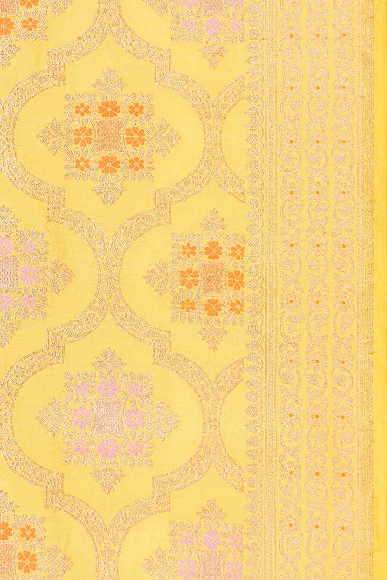 Pure Silk Pure Zari Yellow Dual Tone Banarasi Saree