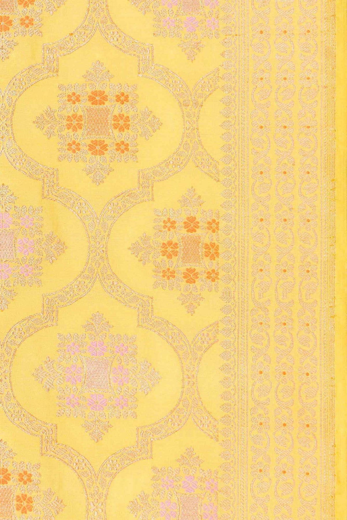 Pure Silk Pure Zari Yellow Dual Tone Banarasi Saree