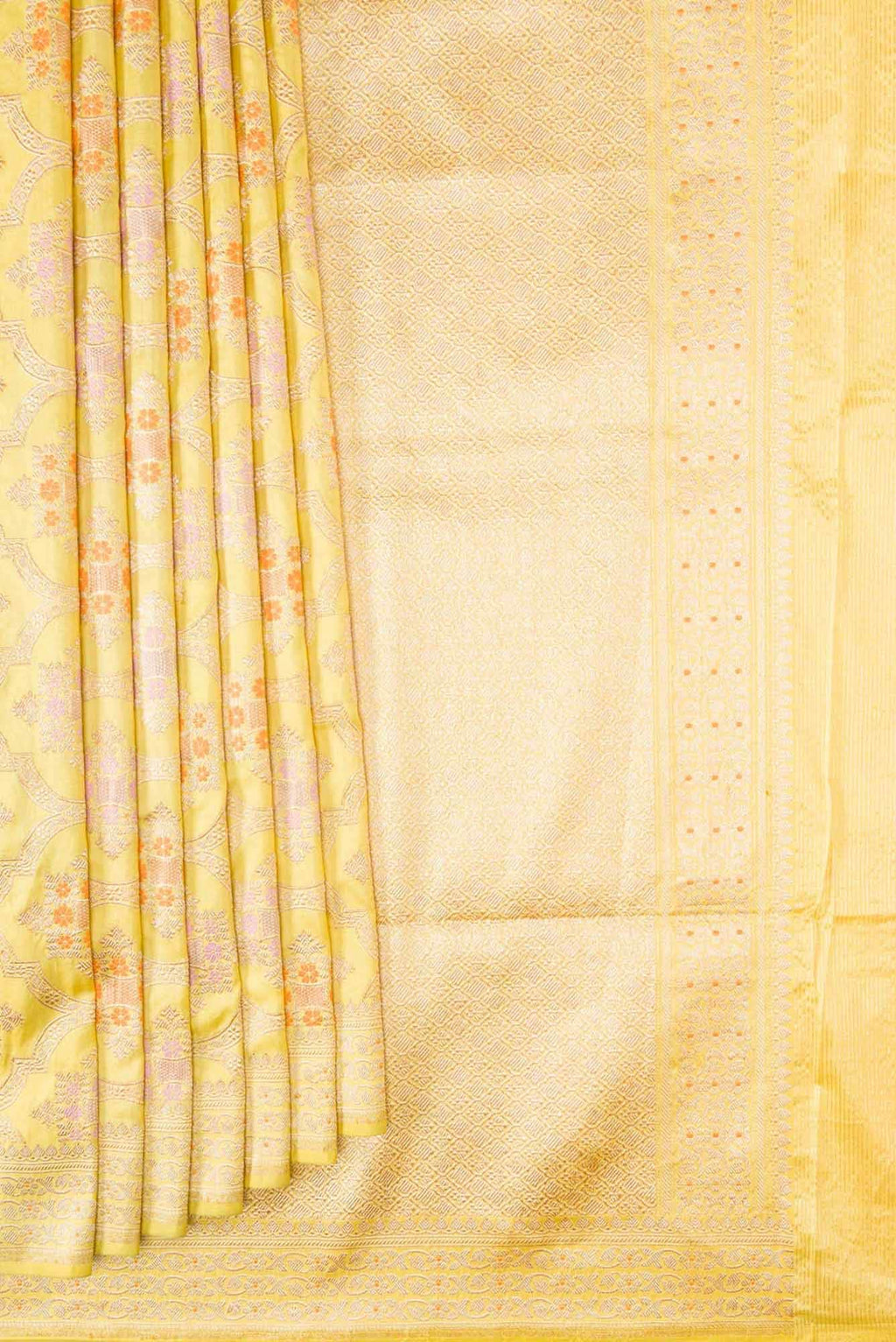 Pure Silk Pure Zari Yellow Dual Tone Banarasi Saree