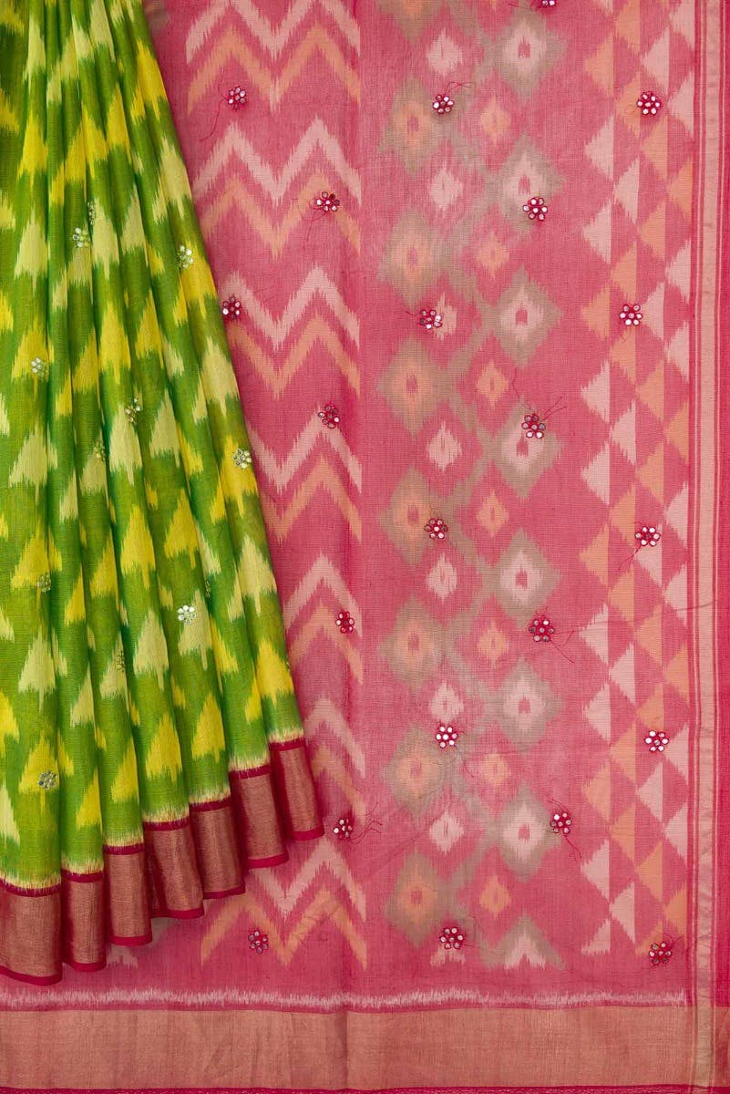 Parrot Green Dual Tone Silk Cotton Saree