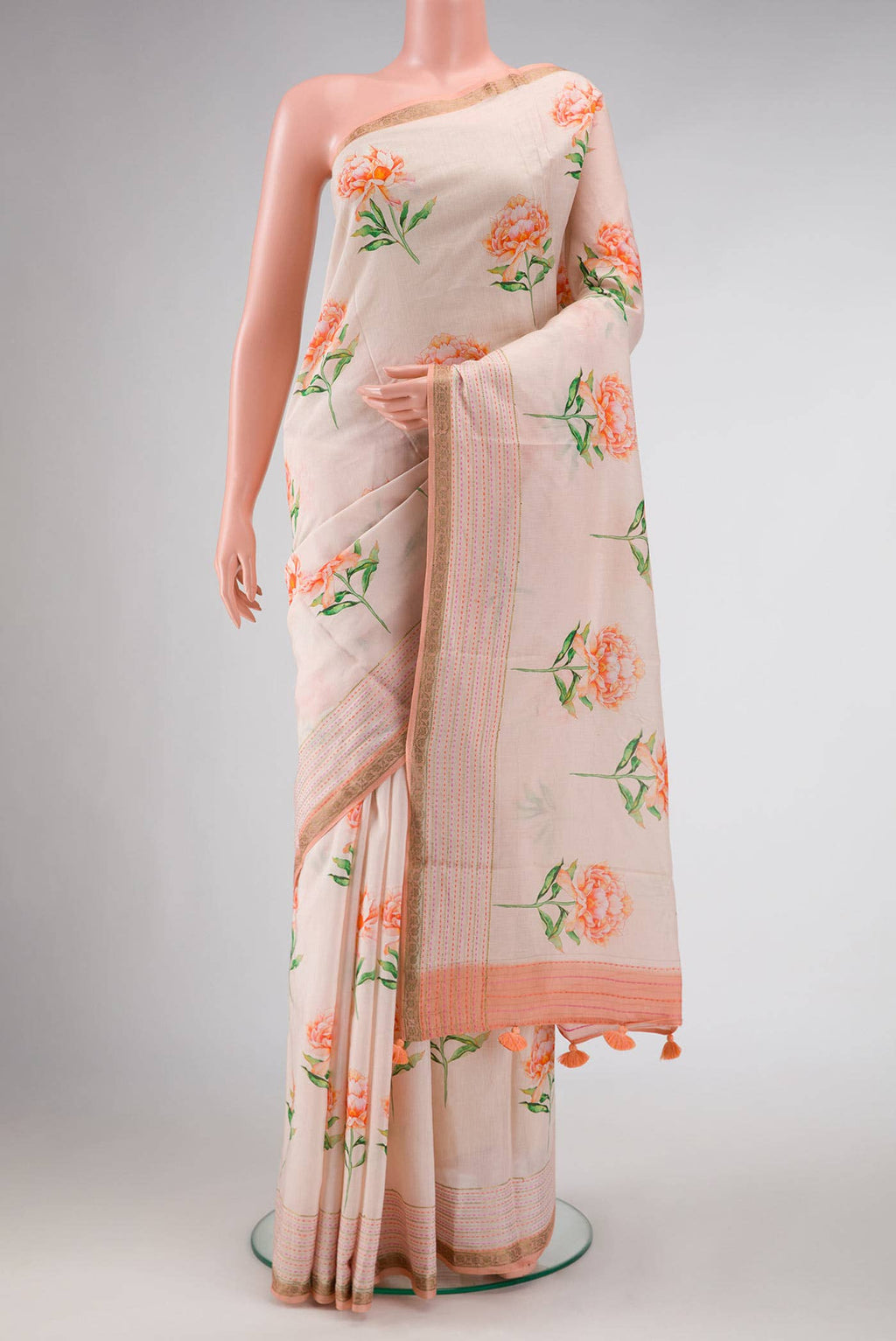 Golden Peach Chanderi Silk Saree