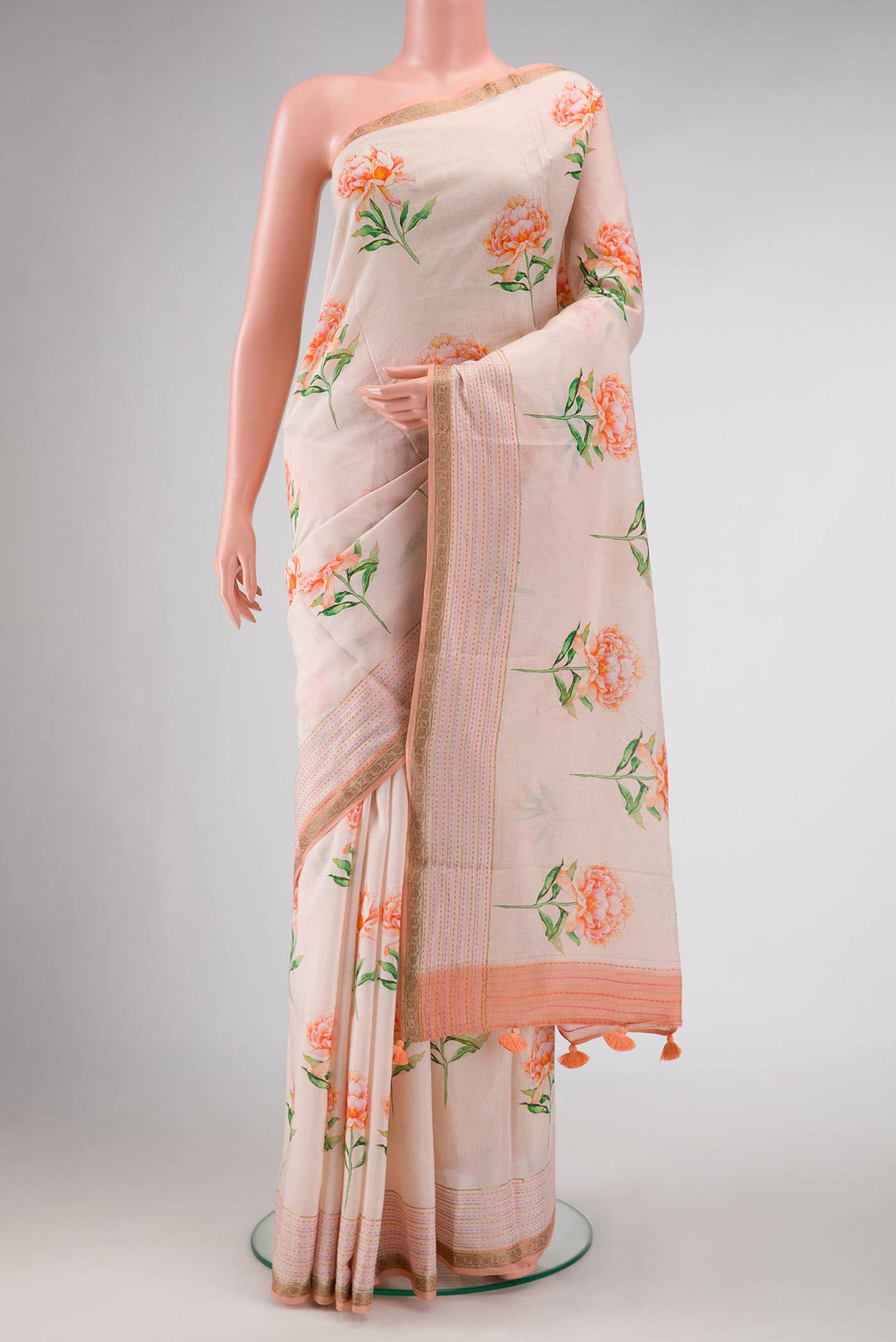 Golden Peach Chanderi Silk Saree