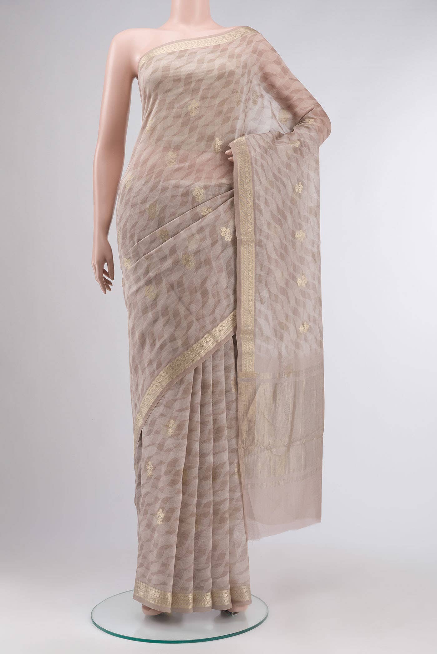 Beige Tussar Silk Saree