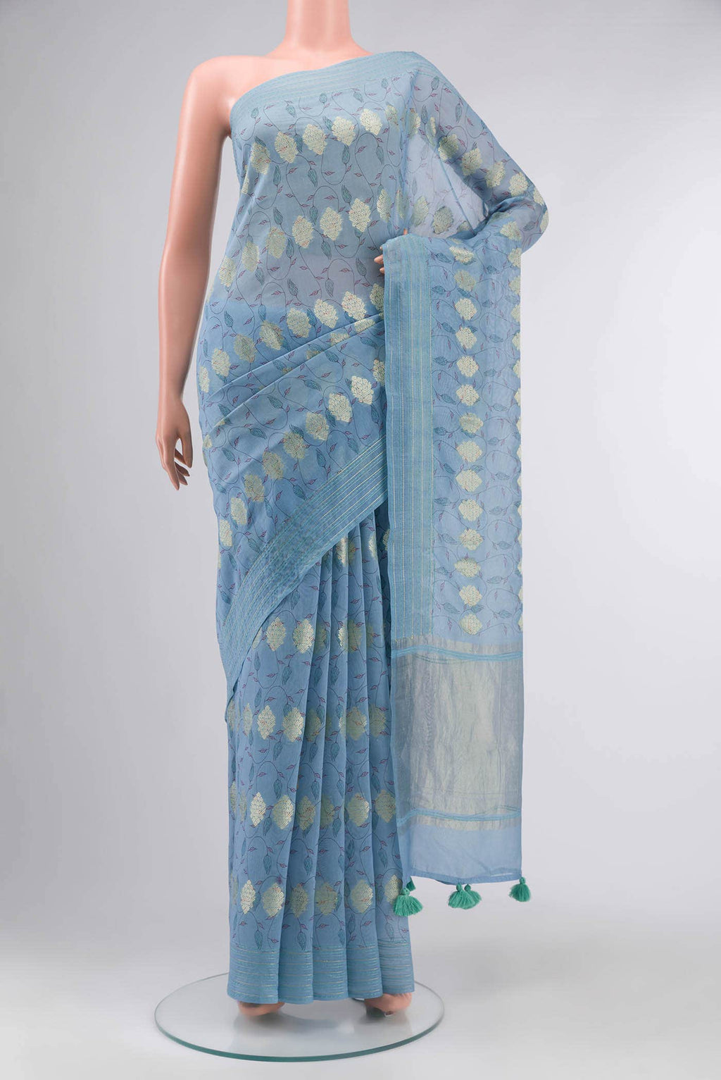 Blue Tussar Silk Saree