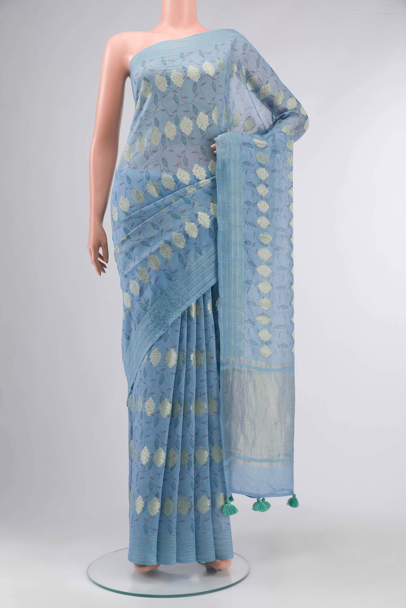 Blue Tussar Silk Saree