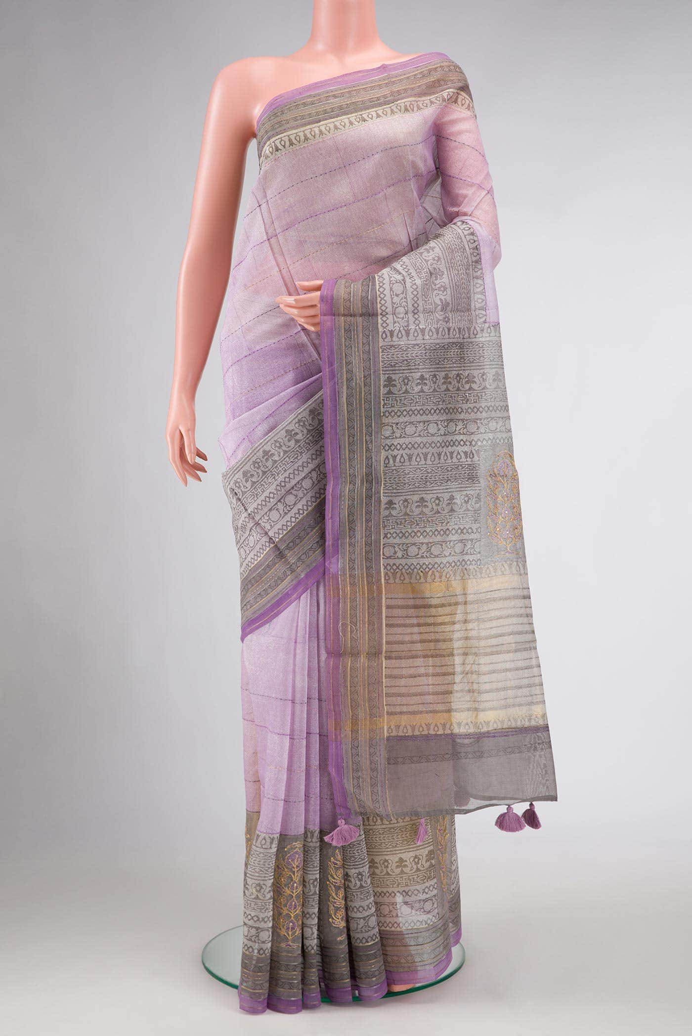 Lavender Dual Tone Tussar Silk Saree