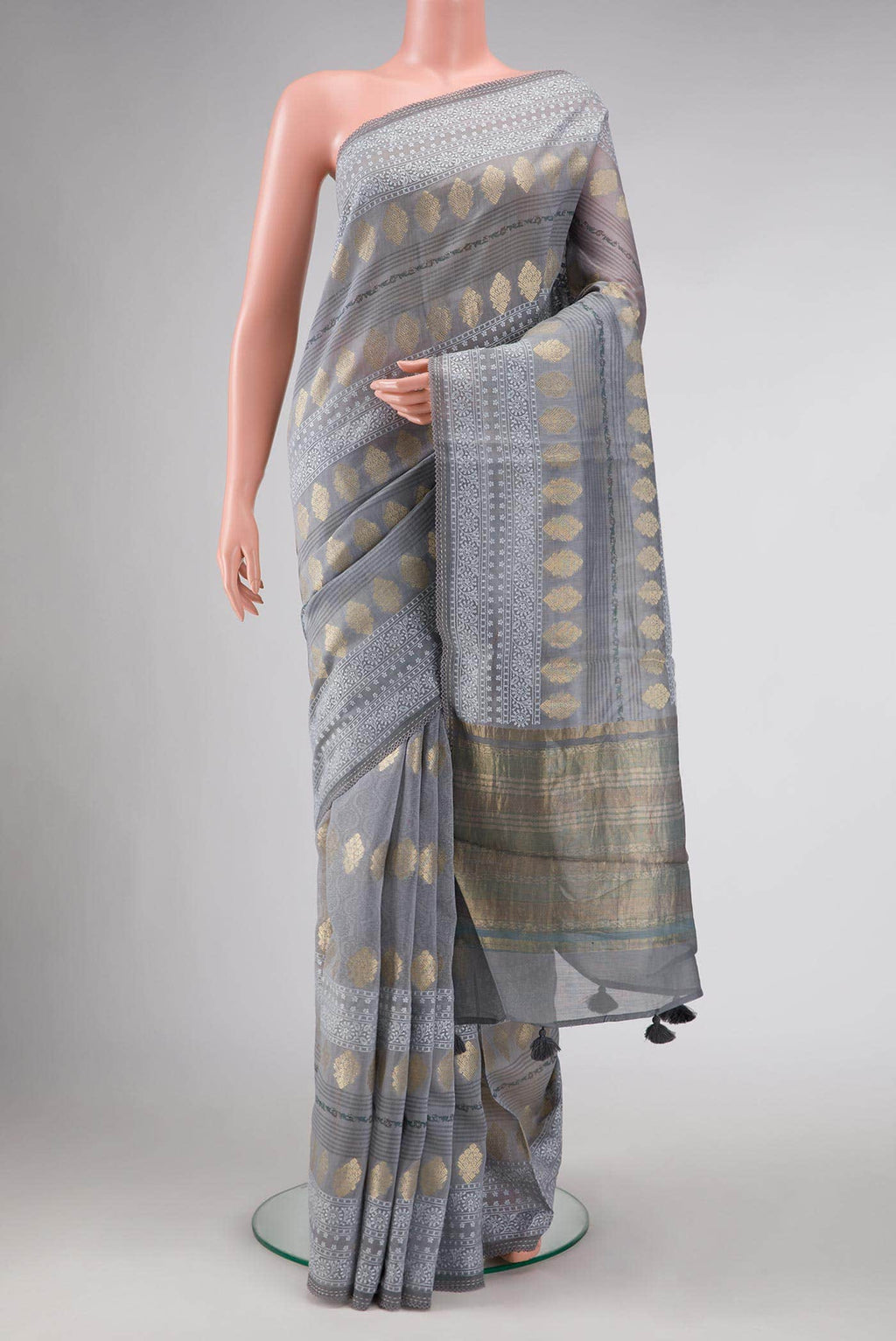 Grey Dual Tone Tussar Silk Saree