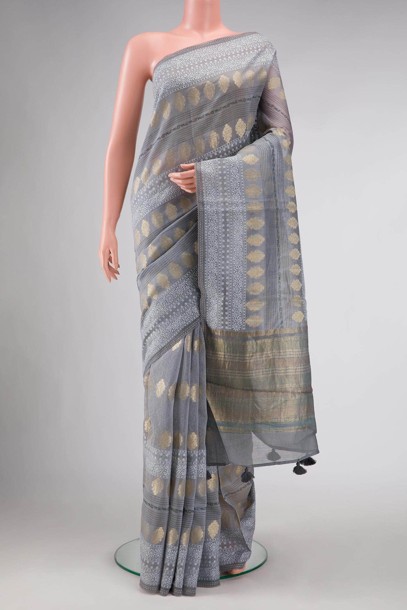 Grey Dual Tone Tussar Silk Saree