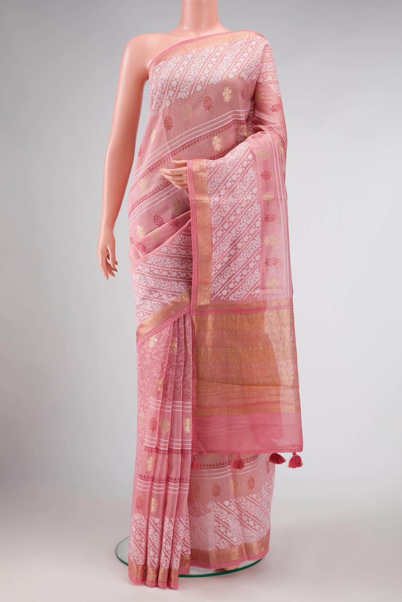 Rose pink Tussar Silk Saree