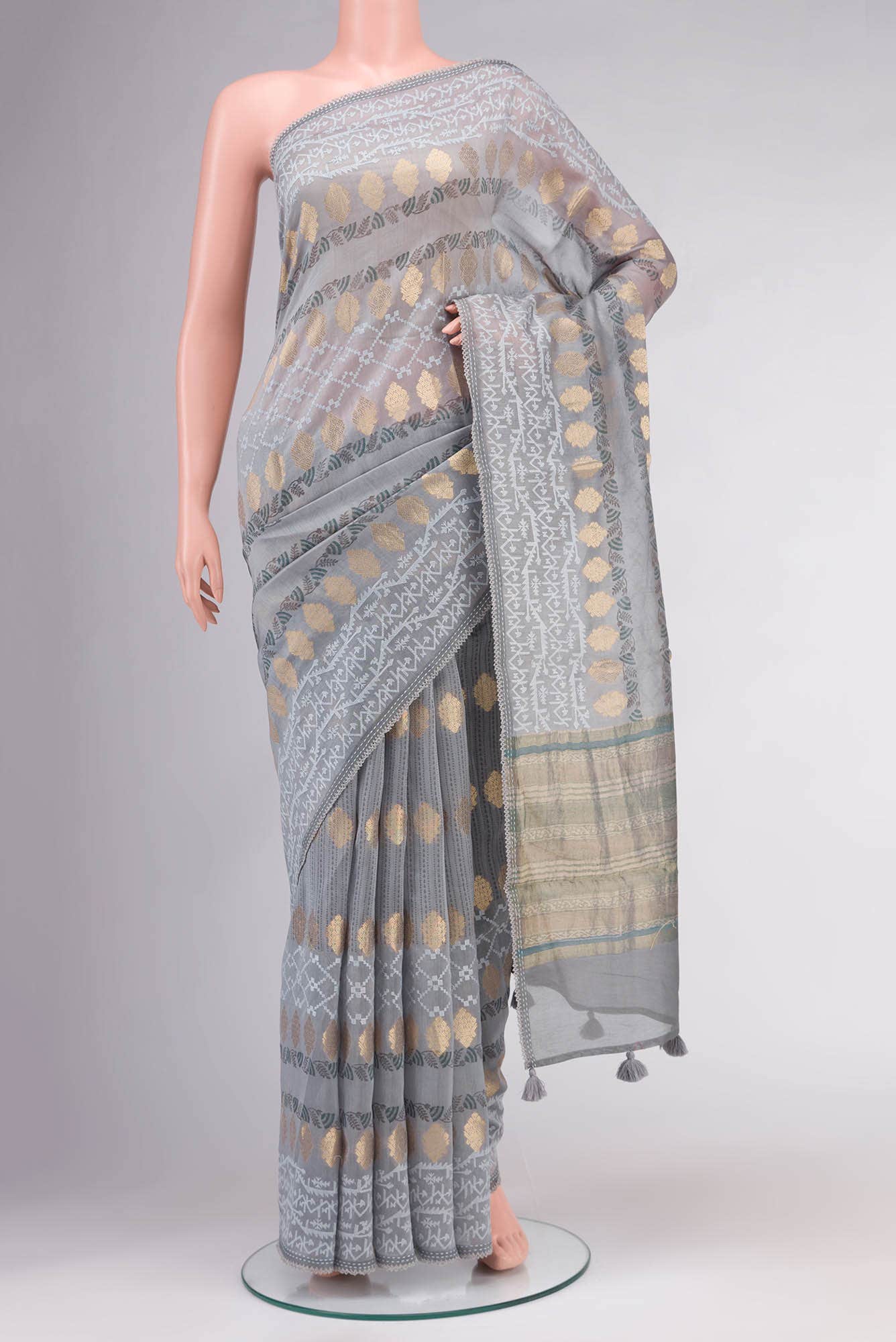 Grey Silk Cotton Saree