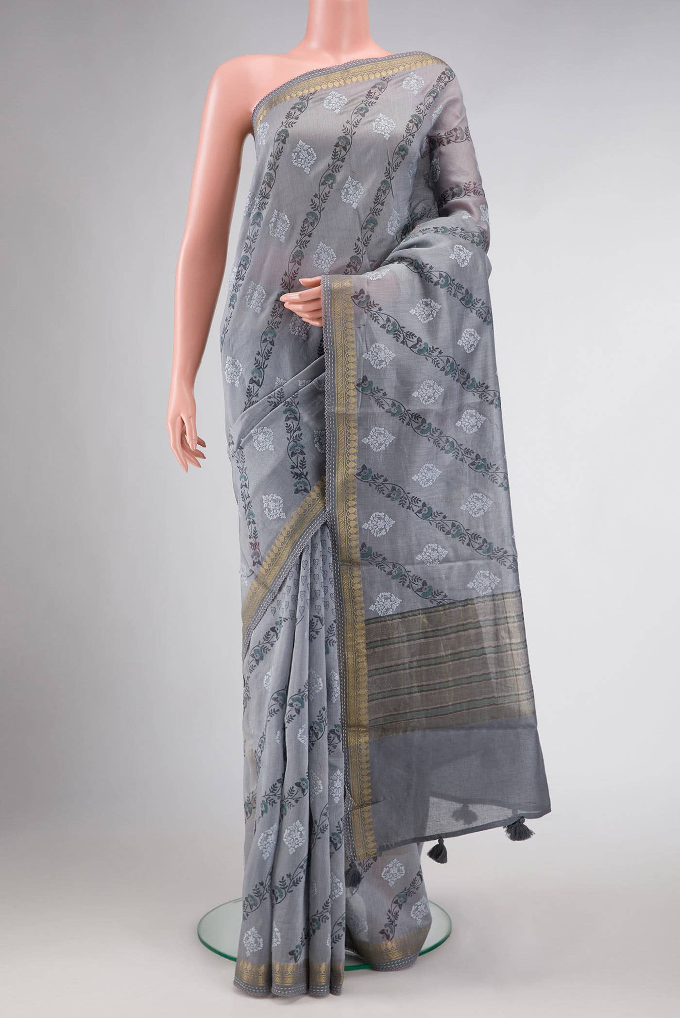 Grey Dual Tone Tussar Silk Saree