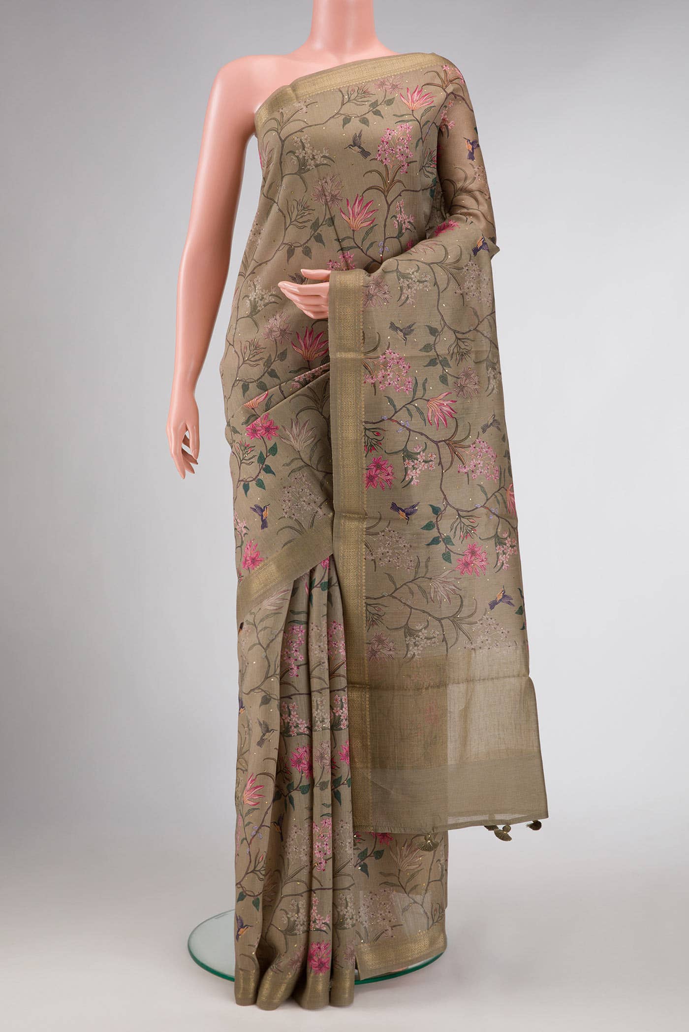 Dark Beige Dual Tone Tussar Silk Saree