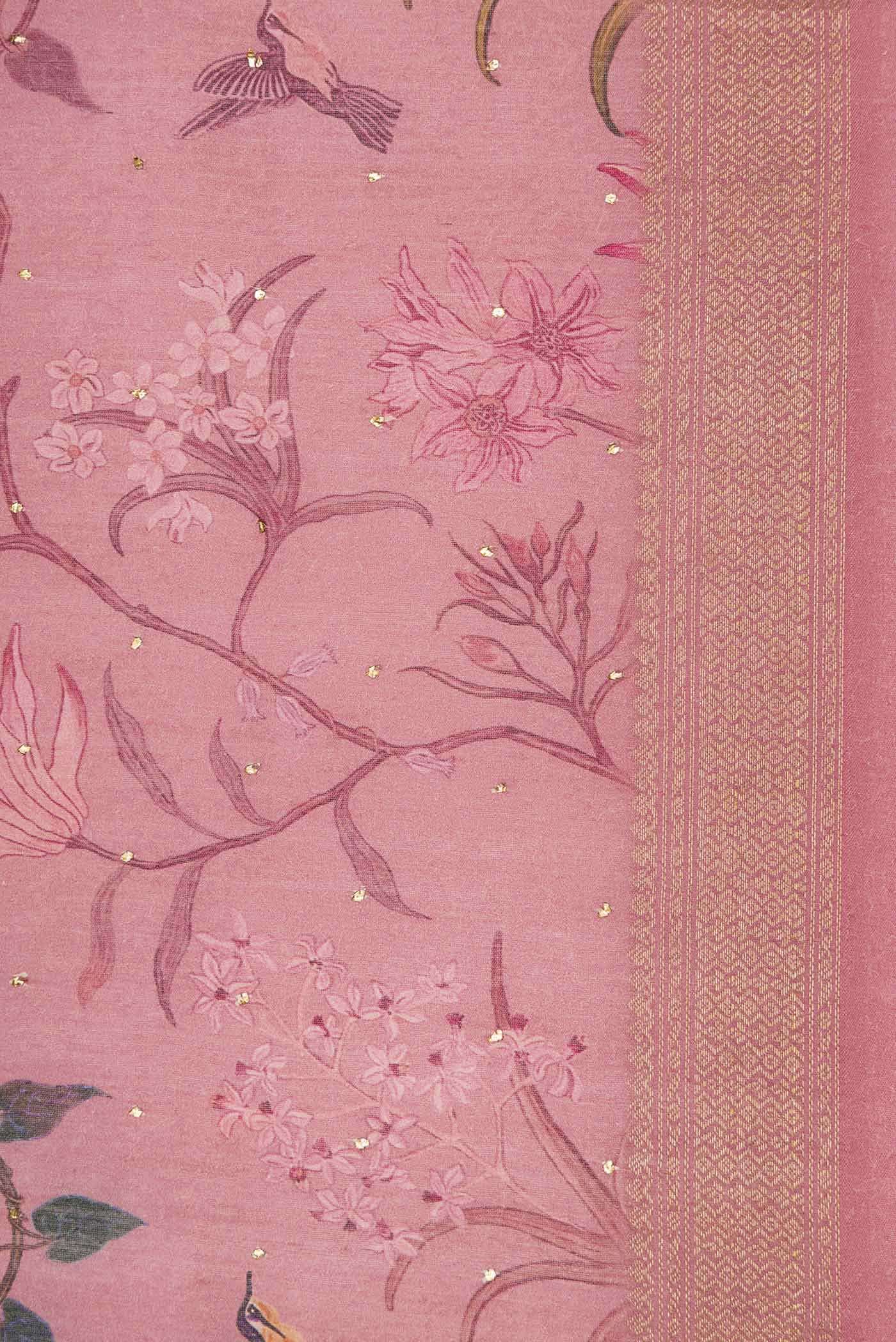 Pink Tussar Silk Saree