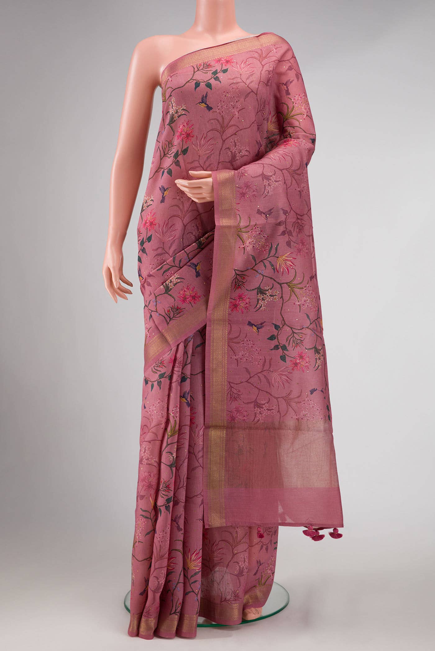 Pink Tussar Silk Saree