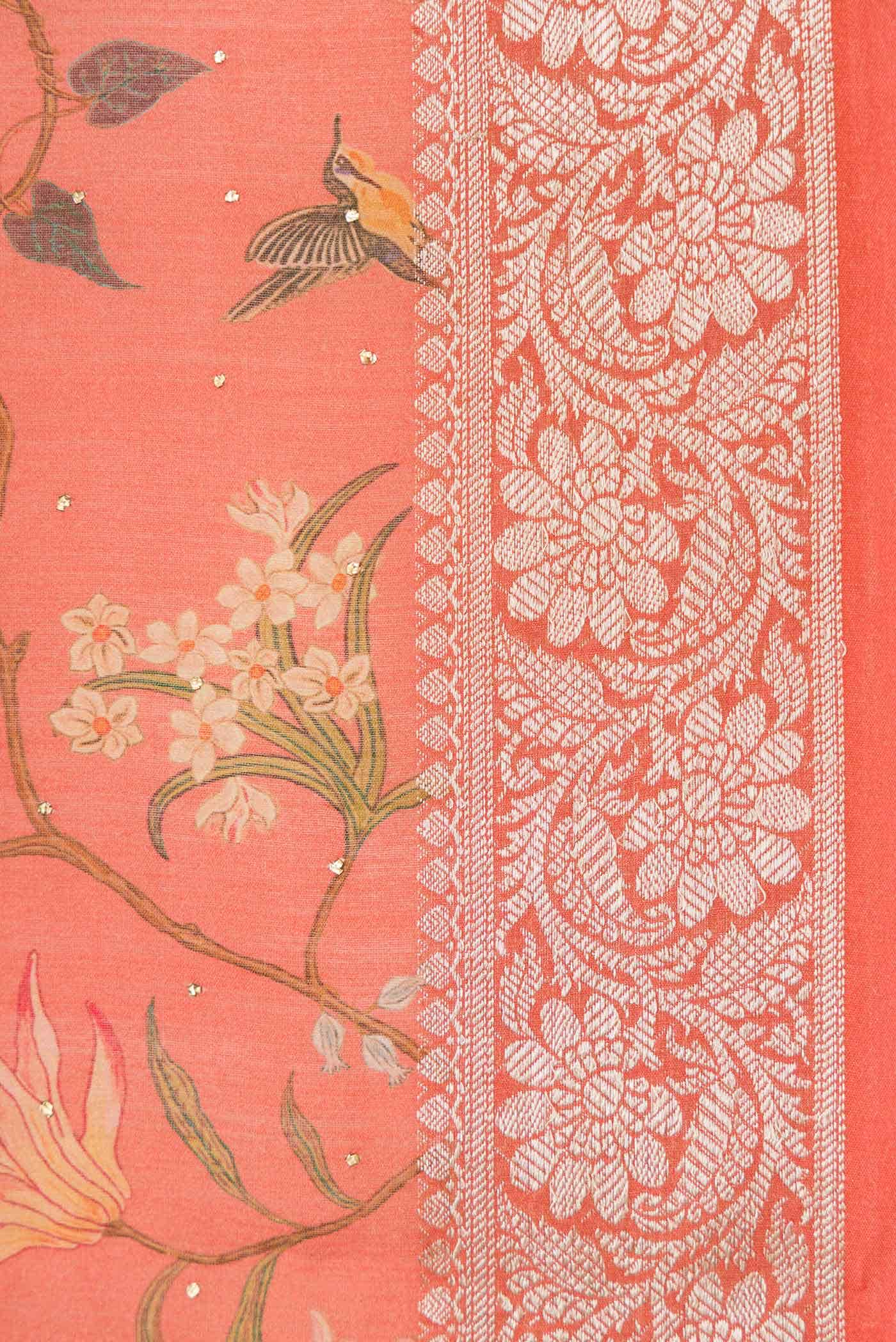 Peach Chanderi Silk Saree