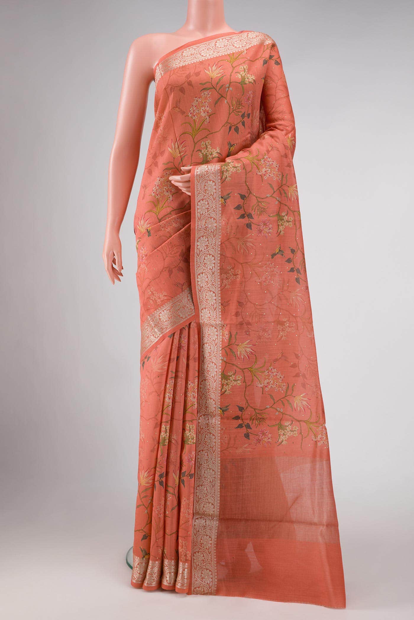 Peach Chanderi Silk Saree