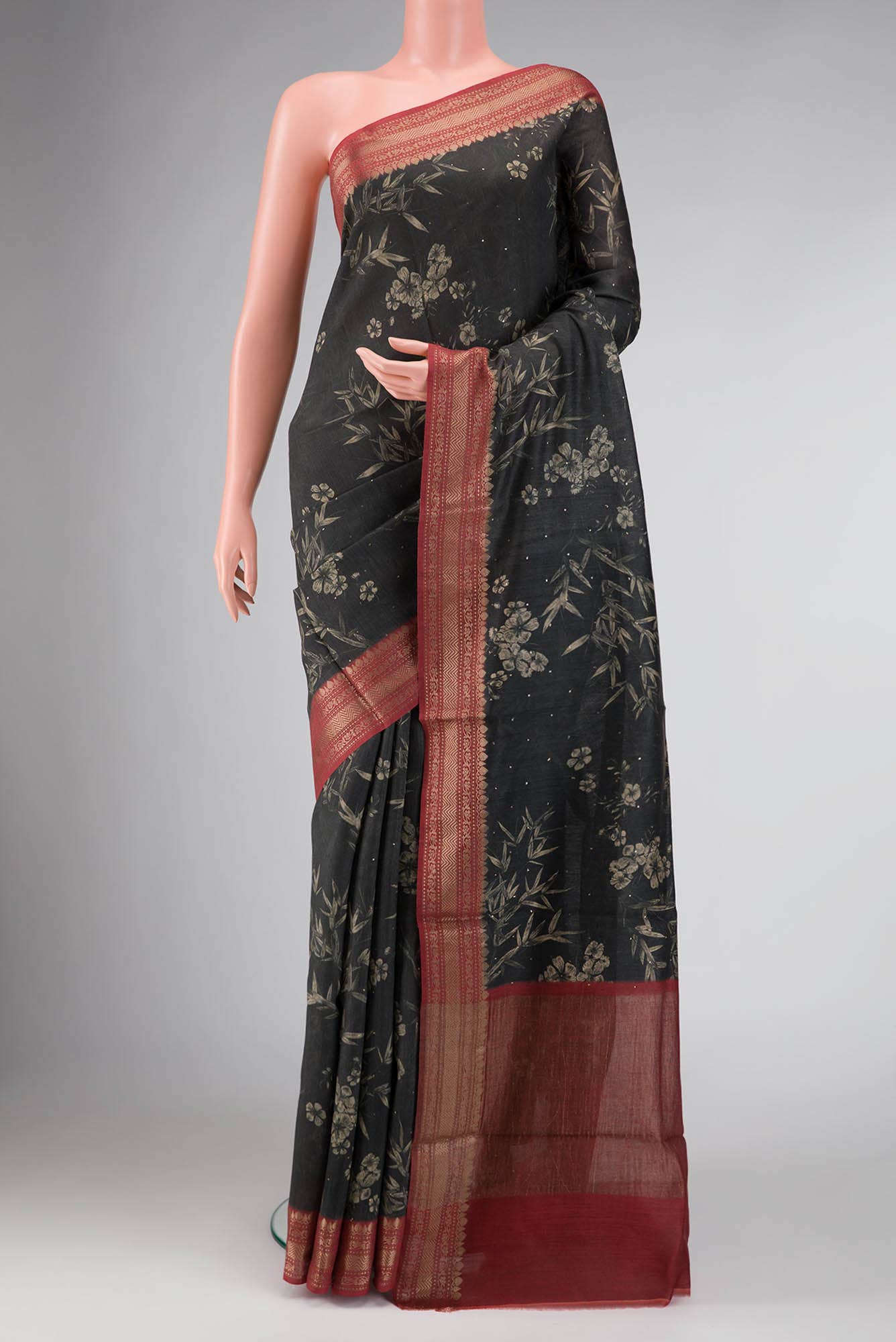 Black Dual Tone Tussar Silk Saree