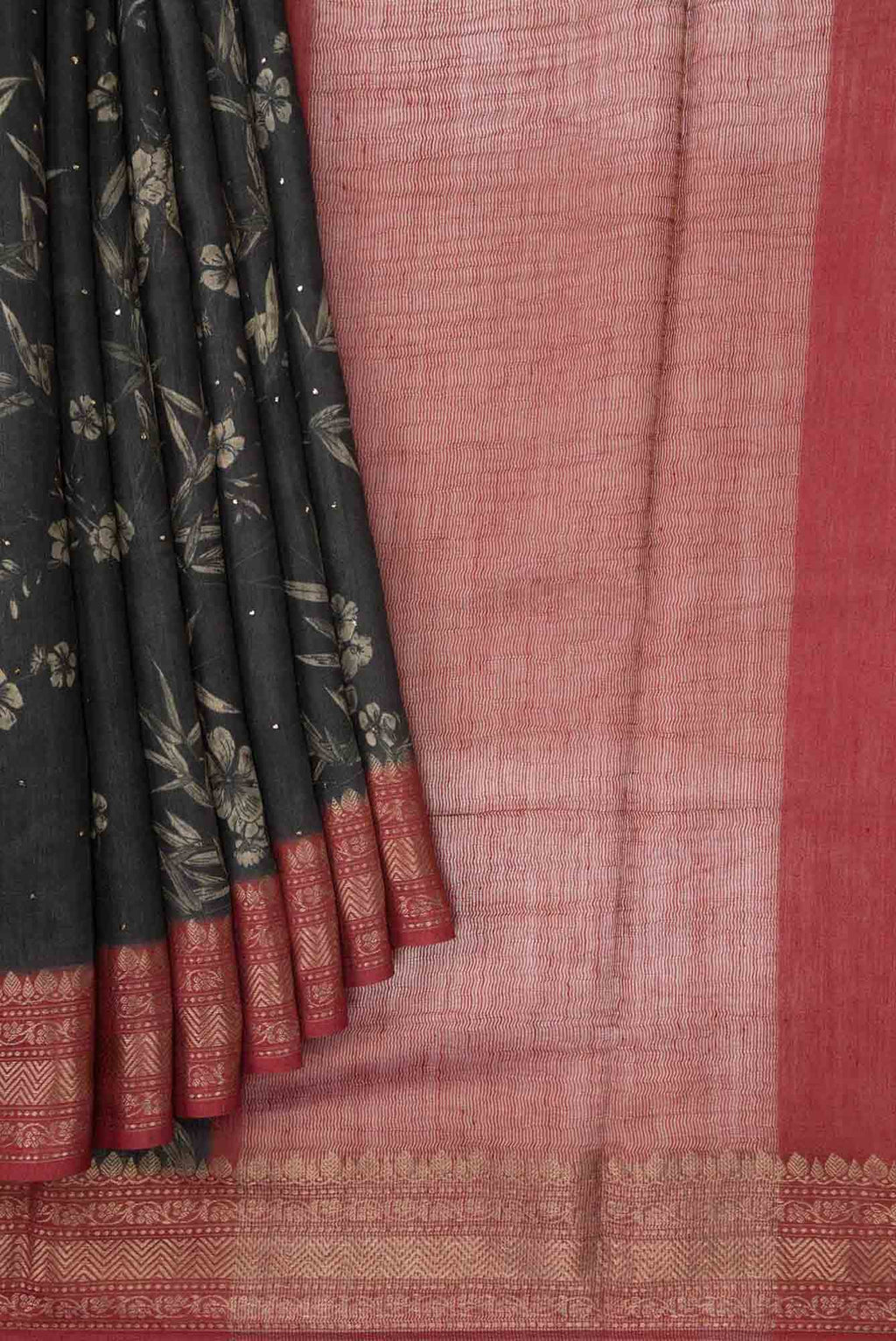 Black Dual Tone Tussar Silk Saree