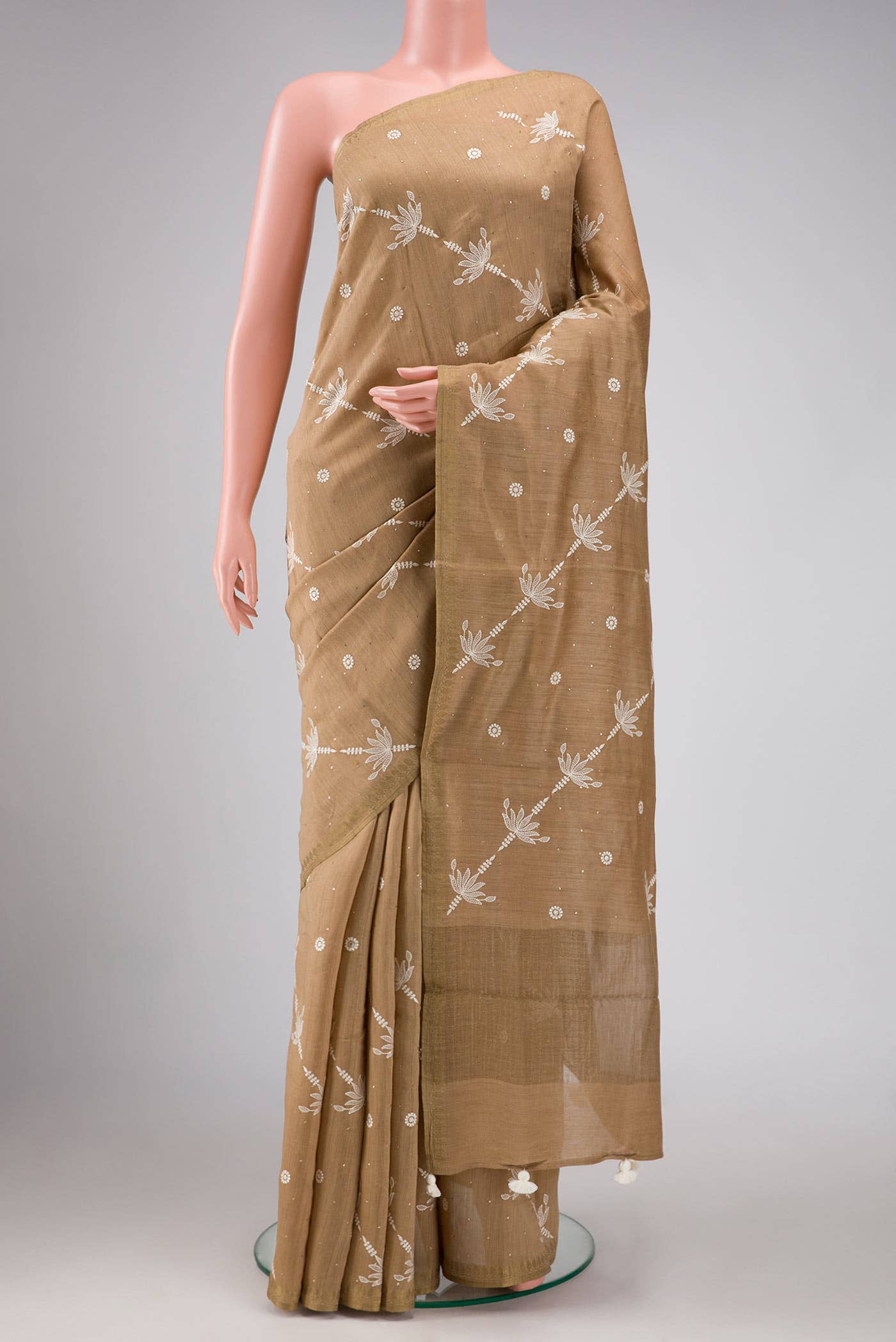 Beige Tussar Silk Saree