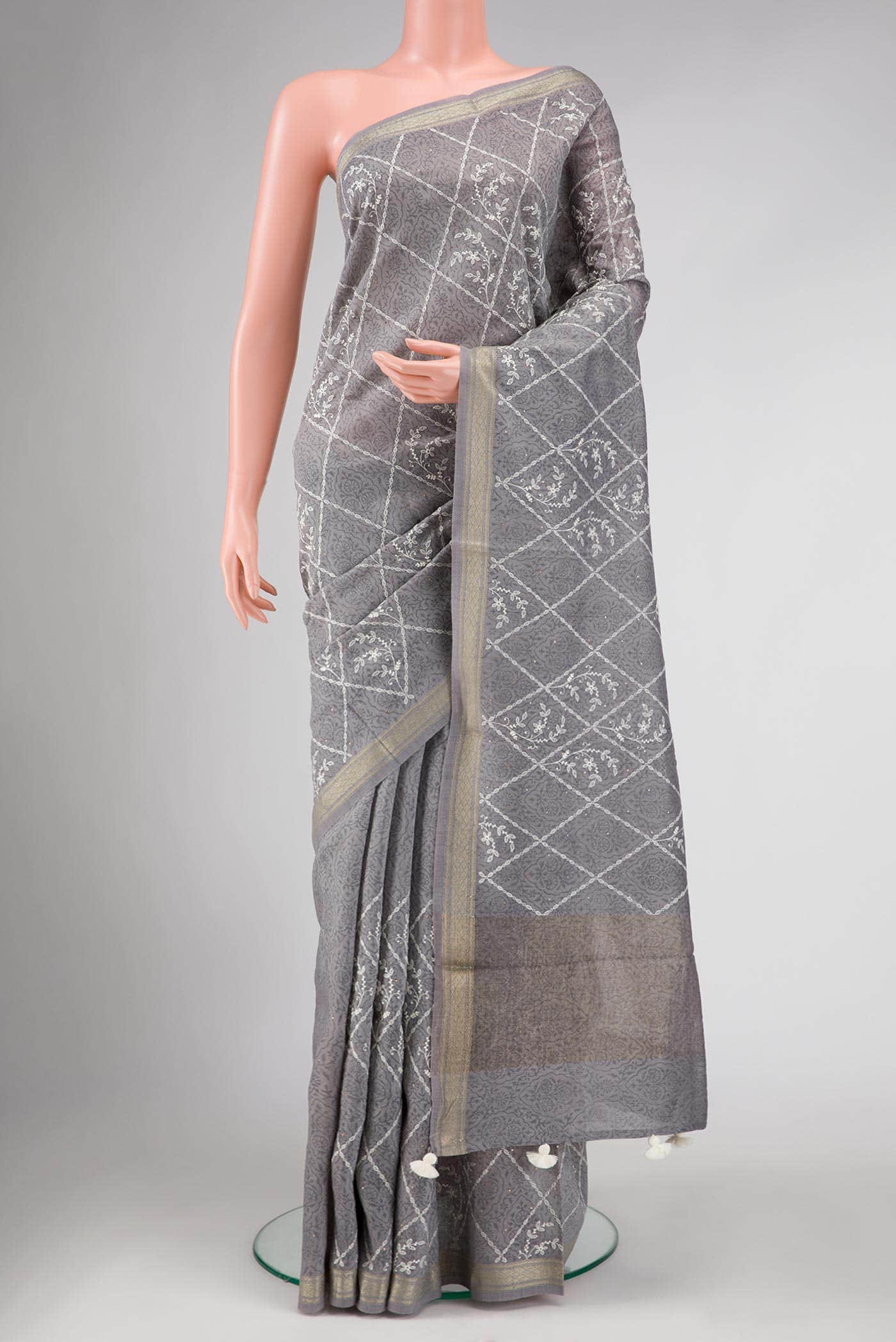 Grey Dual Tone Tussar Silk Saree