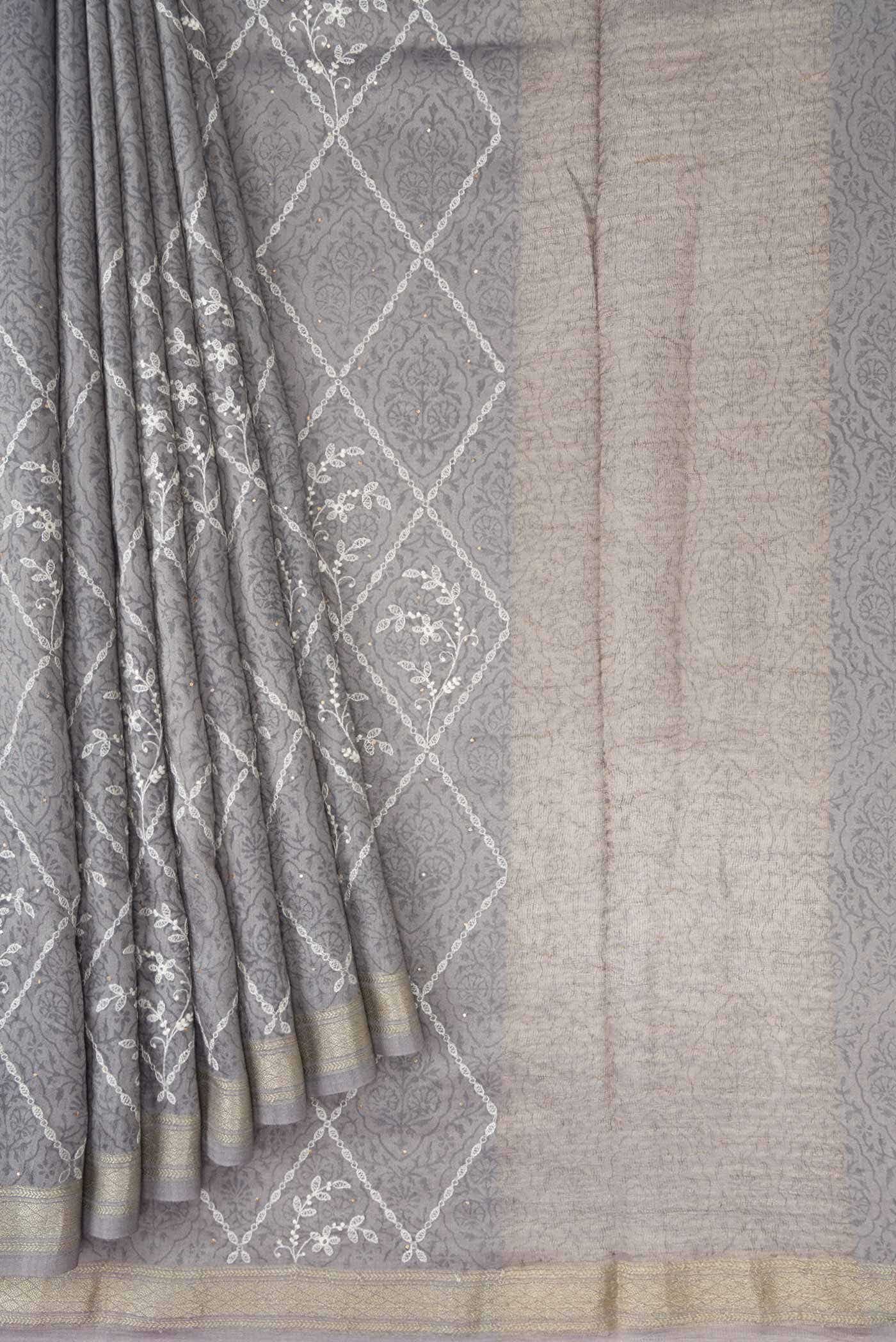 Grey Dual Tone Tussar Silk Saree