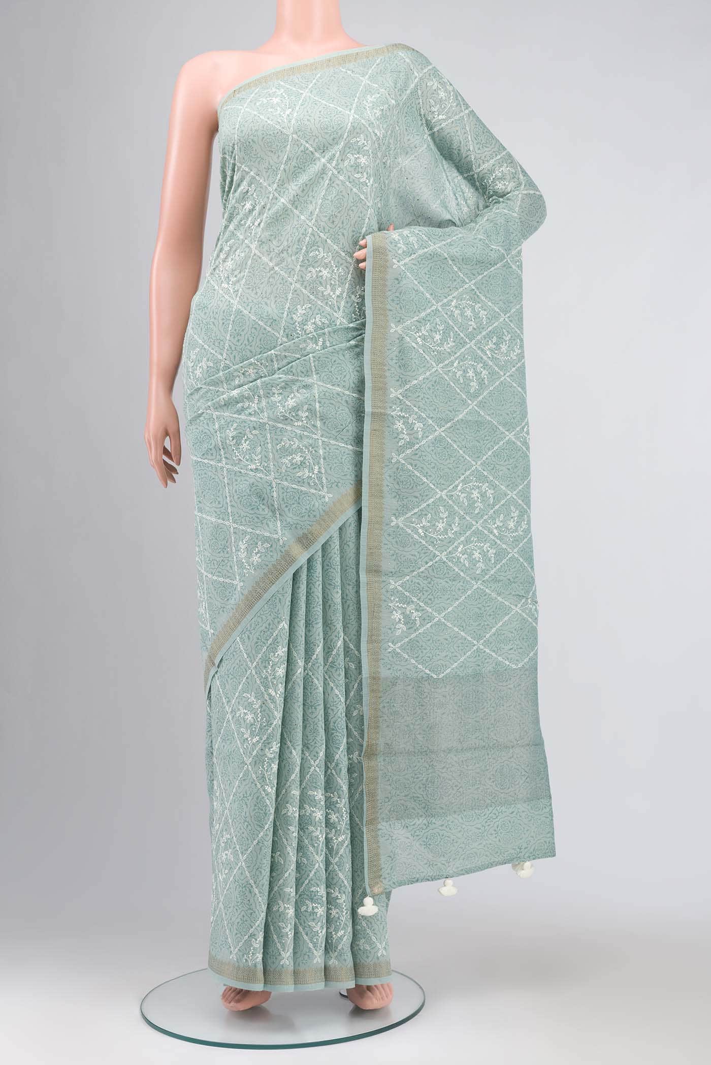 Light Blue Bhagalpuri Tussar Silk Saree