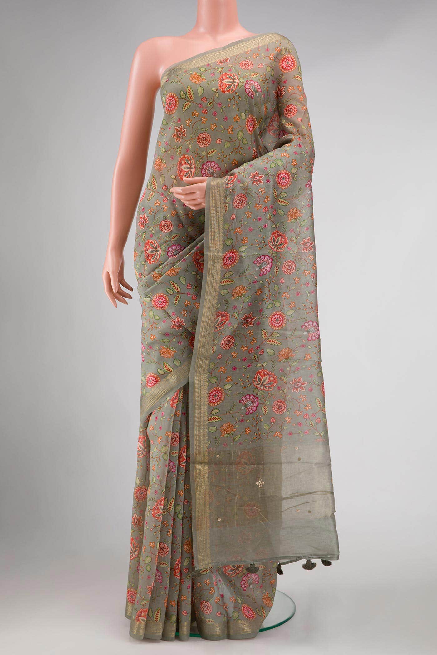 Grey Chanderi Silk Saree