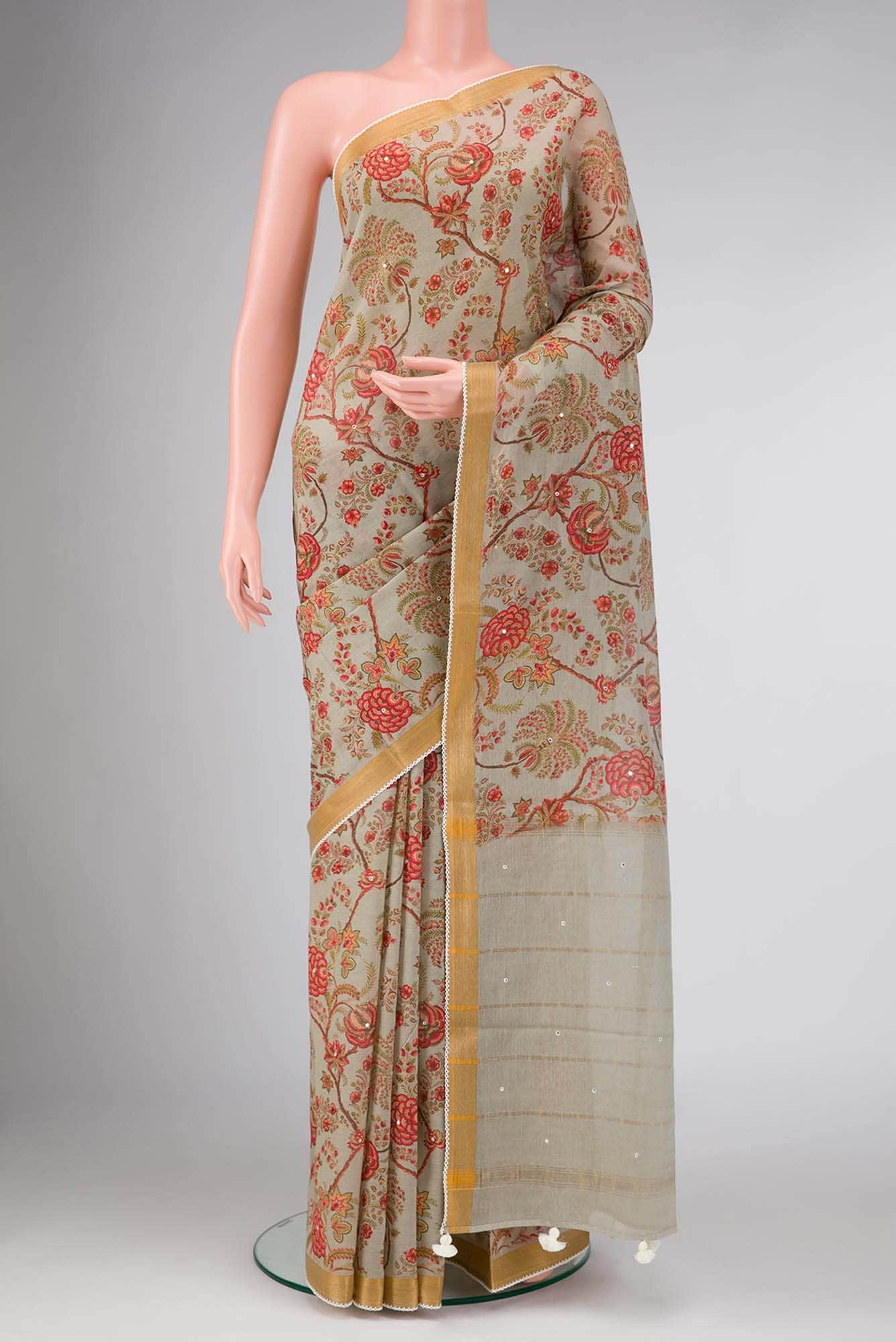 Grey Dual Tone Blended Chanderi Silk Cotton Saree