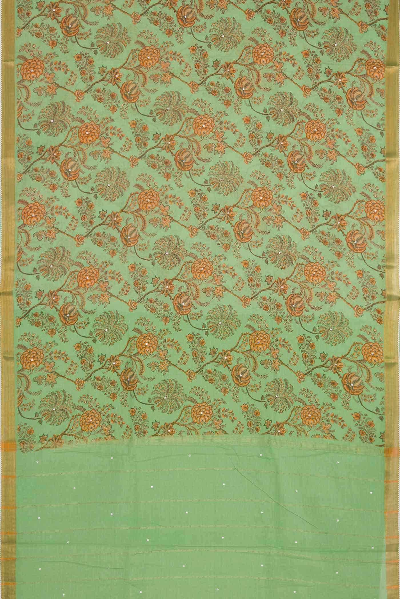 Pista Green Dual Tone Blended Chanderi Silk Cotton Saree