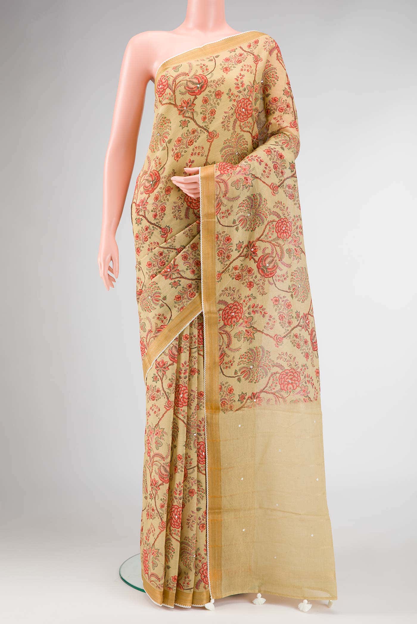 Sandal Dual Tone Chanderi Silk Saree