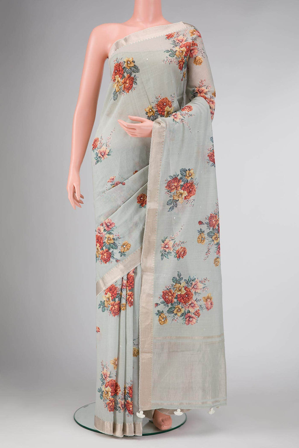 Grey Dual Tone Blended Chanderi Silk Cotton Saree