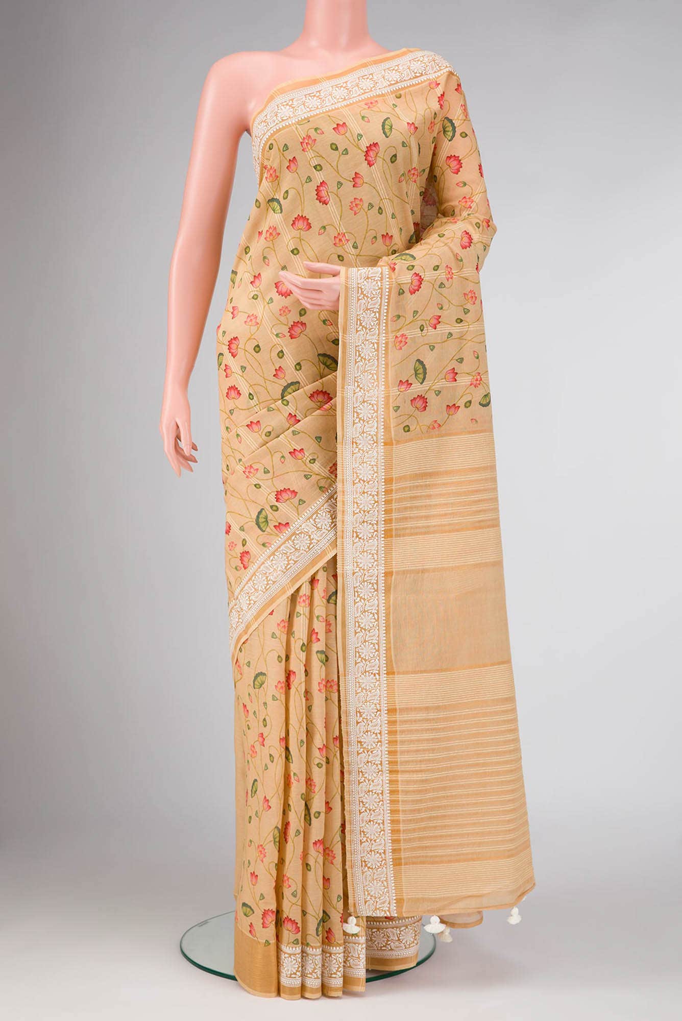 Sandal Dual Tone Blended Chanderi Silk Cotton Saree