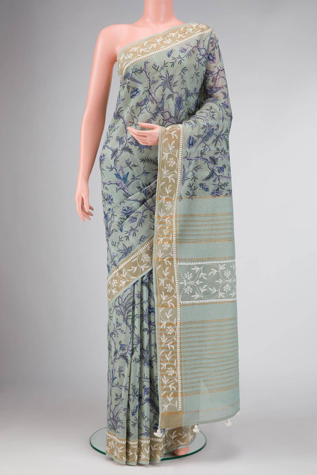 Davys Grey Dual Tone Blended Chanderi Silk Cotton Saree