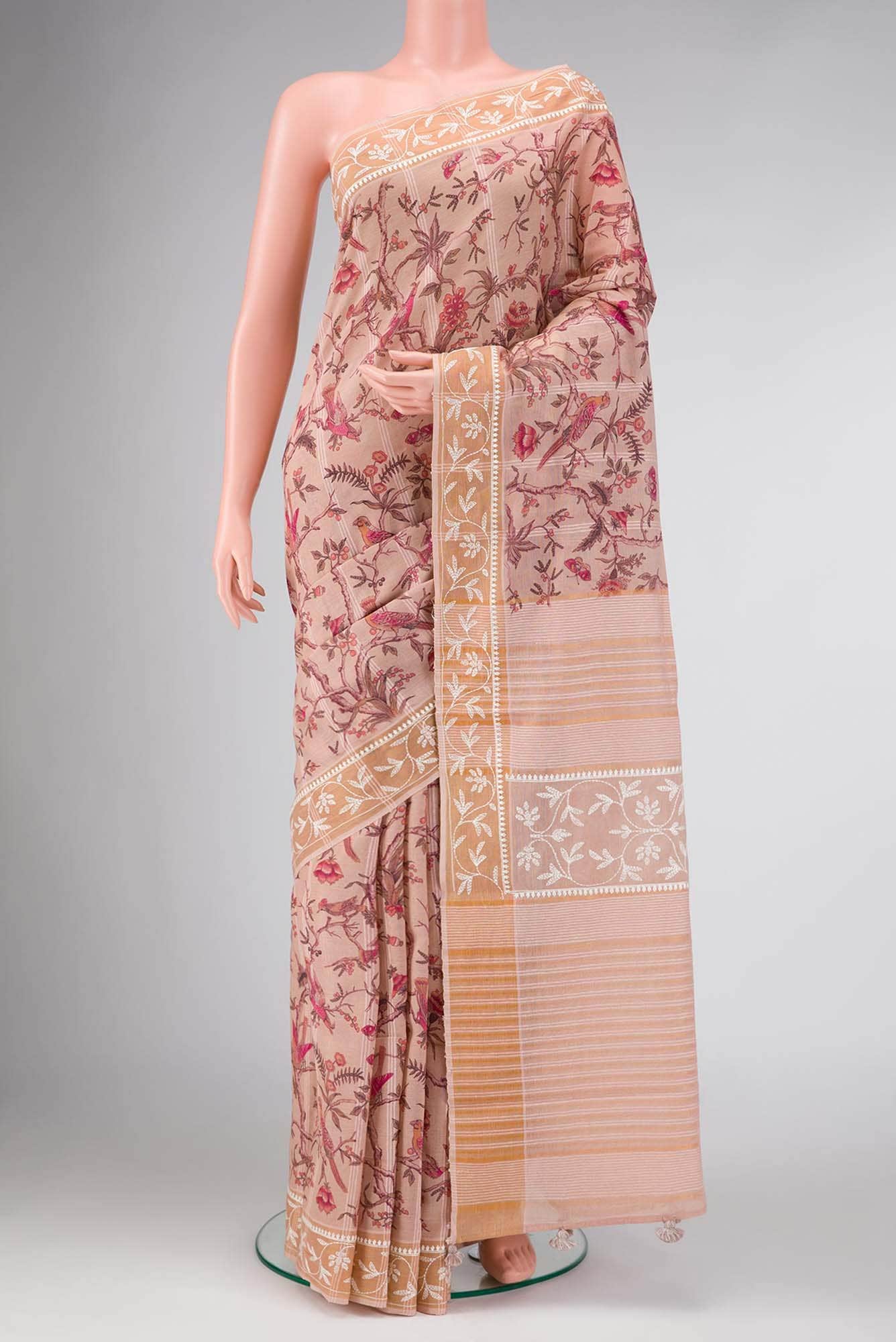 Peach Dual Tone Blended Chanderi Silk Cotton Saree