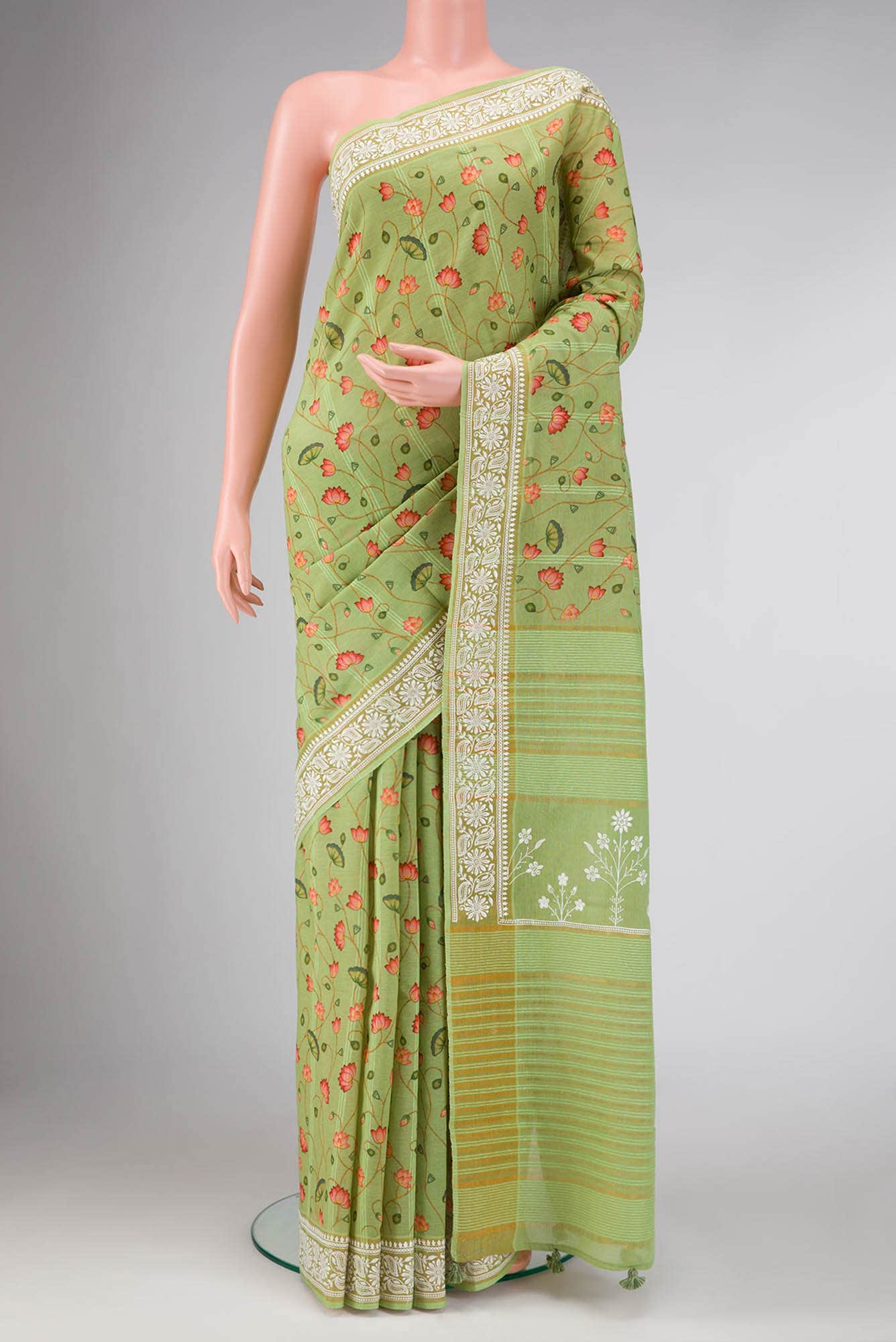 Pista Green Dual Tone Chanderi Silk Cotton Saree