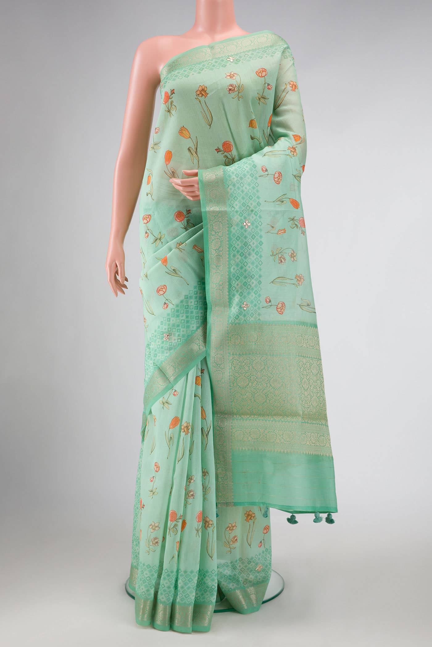 Light Green Tussar Silk Saree