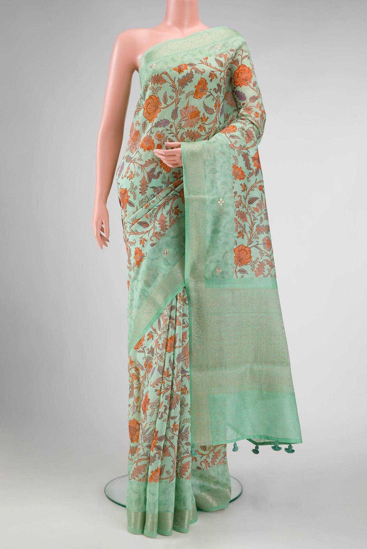 Sea Green Chanderi Silk Cotton Saree